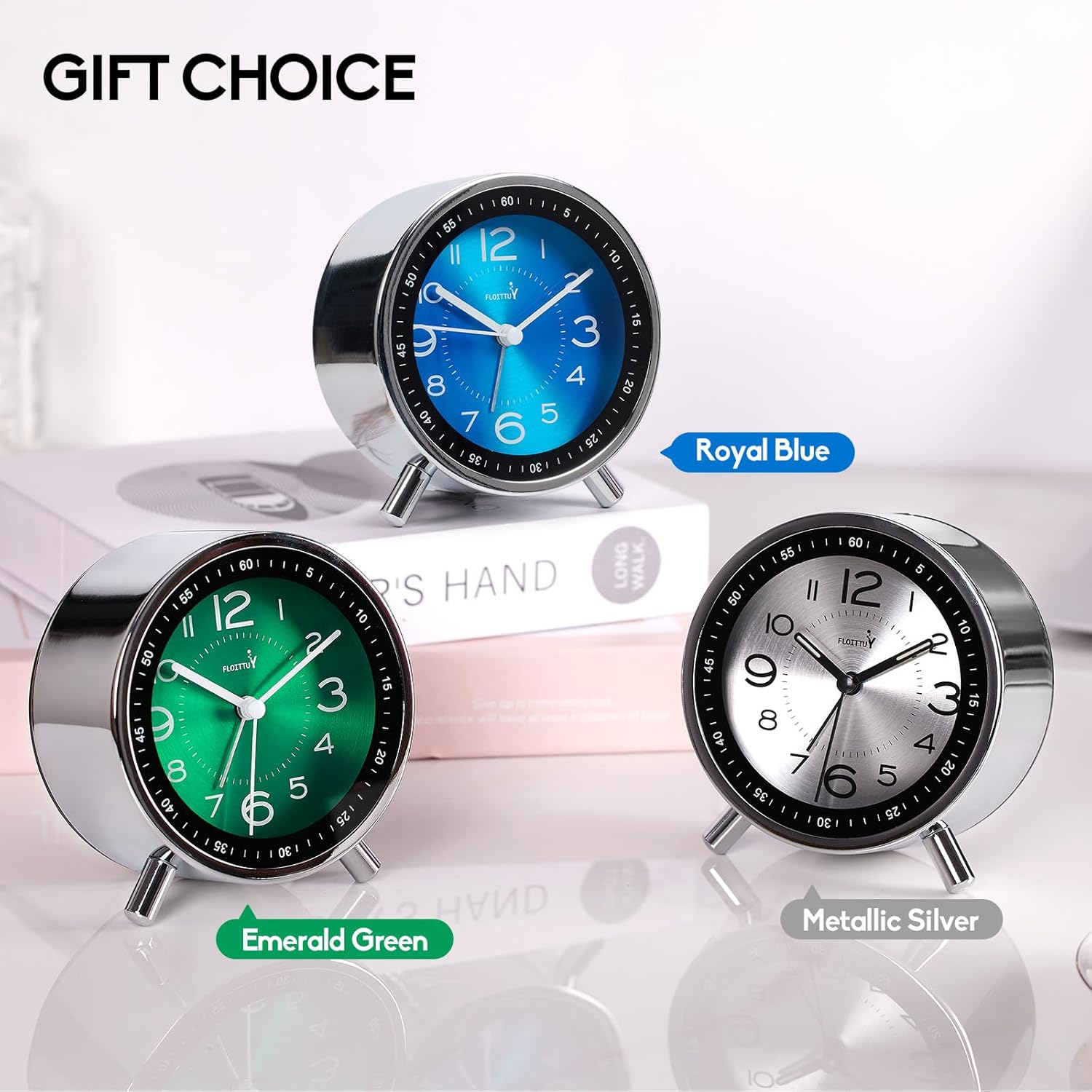 Super Silent Metal Alarm Clock with Night Light and Retro Design