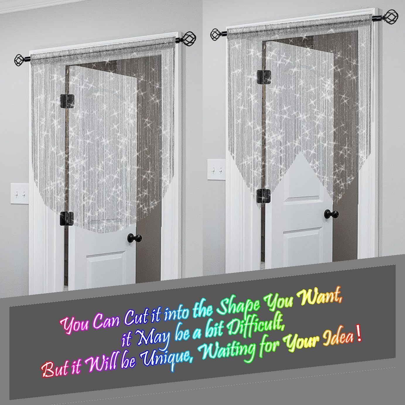 Silver Lurex Beaded Curtain Panel for Doorway Decor