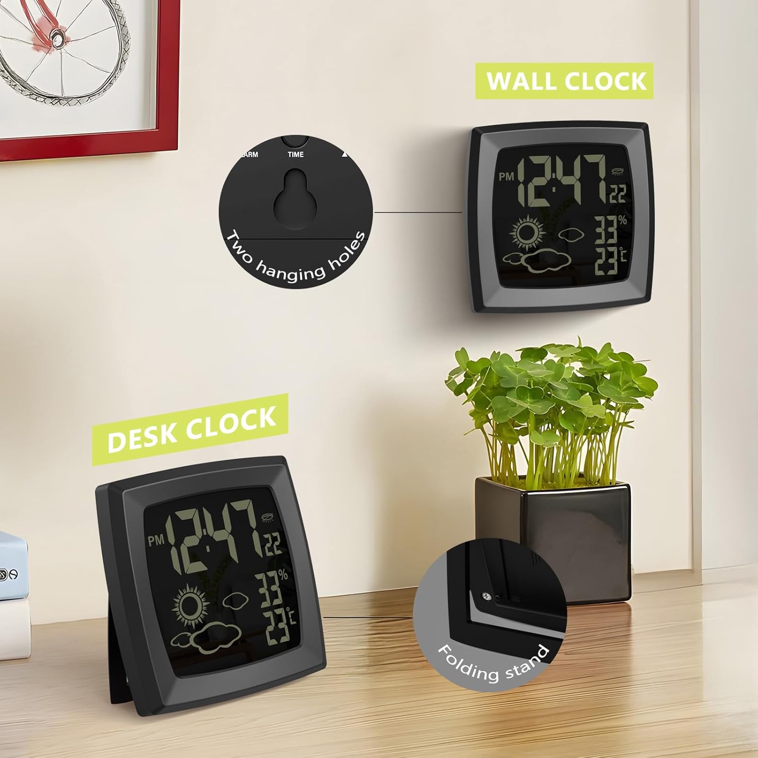 VOILEIPAGI Auto Backlight Digital Alarm Clock with Temperature Humidity