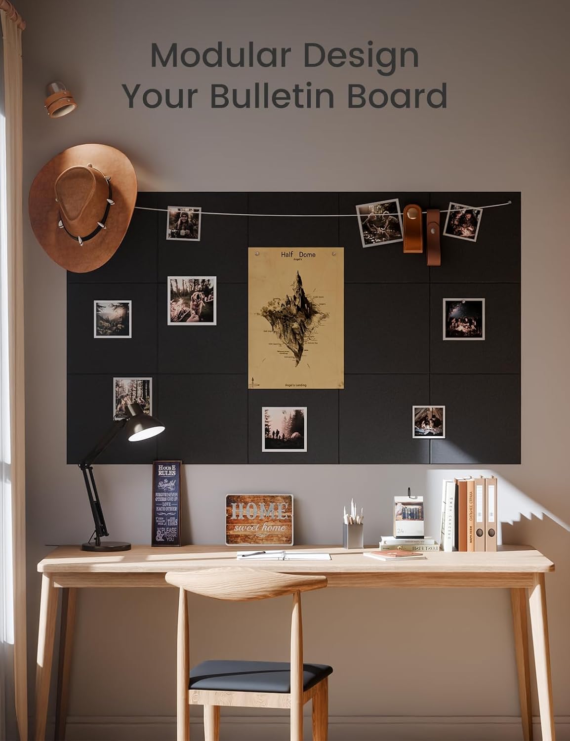 Large Felt Bulletin Board 48x36 Black 6 Pack with 40 Adhesive Tabs