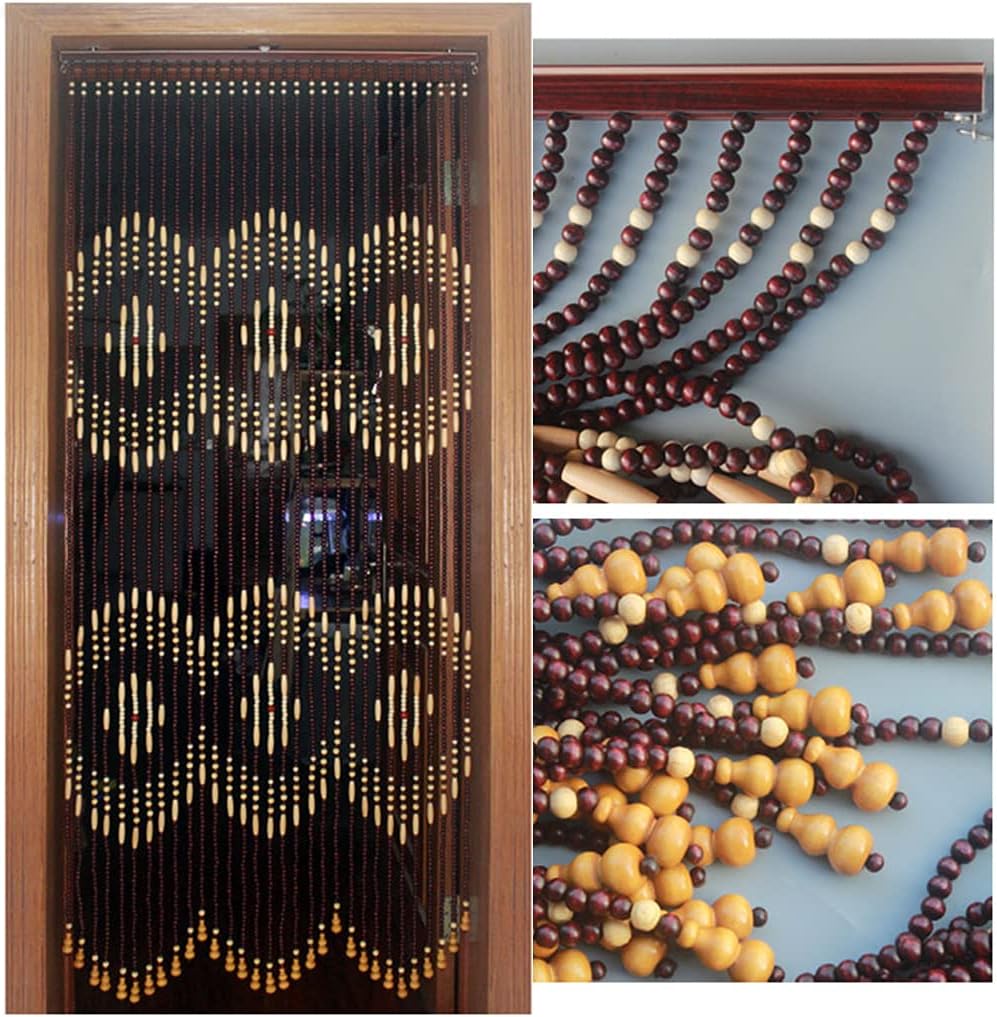 ZHOUXIAO Natural Wood Beaded Curtain for Doorways