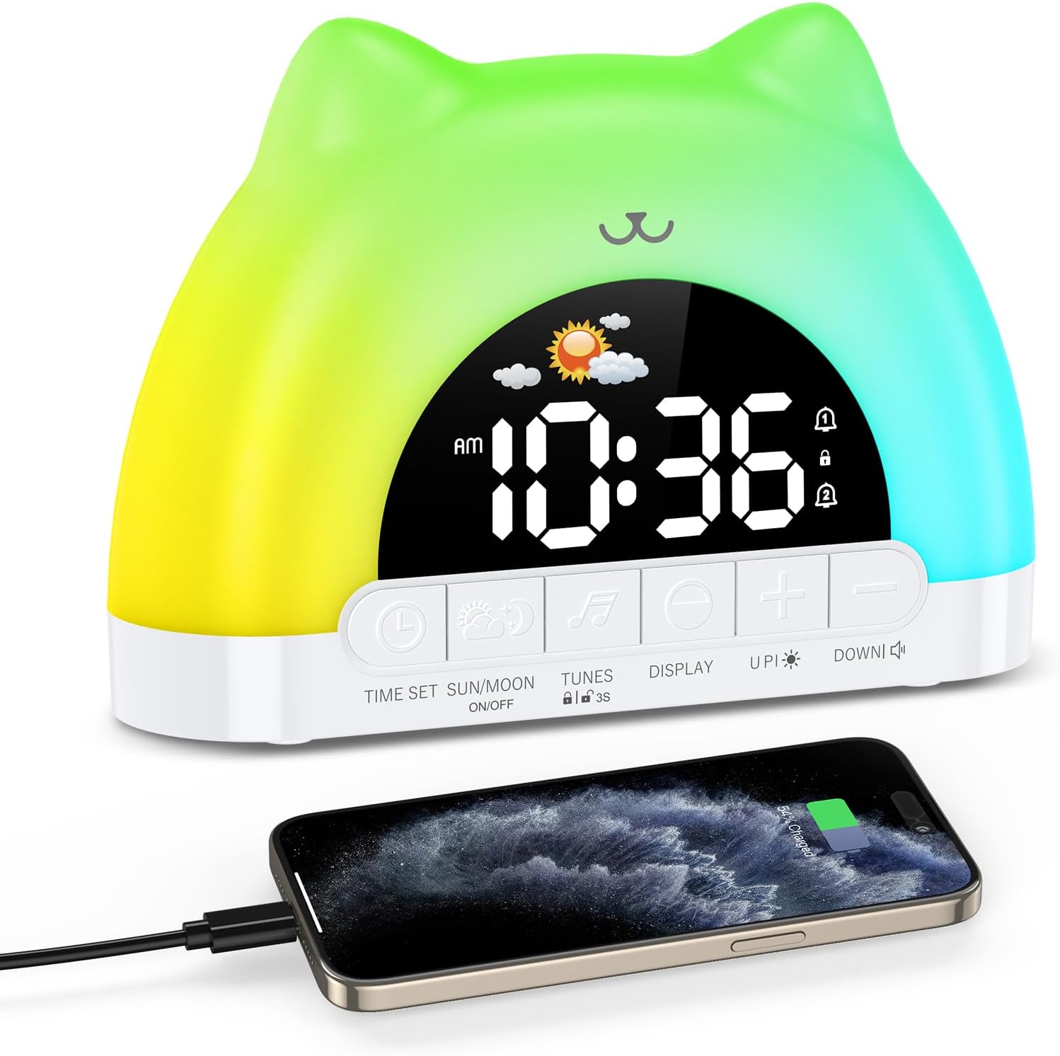 Kids Alarm Clock with Cat Design and Night Light