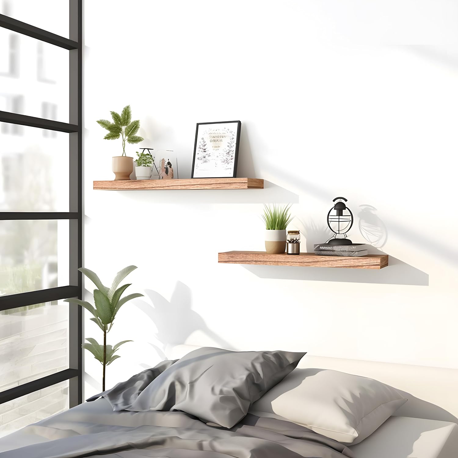 PHPH Wood Floating Shelves Set of 6 17 Inch Light Brown