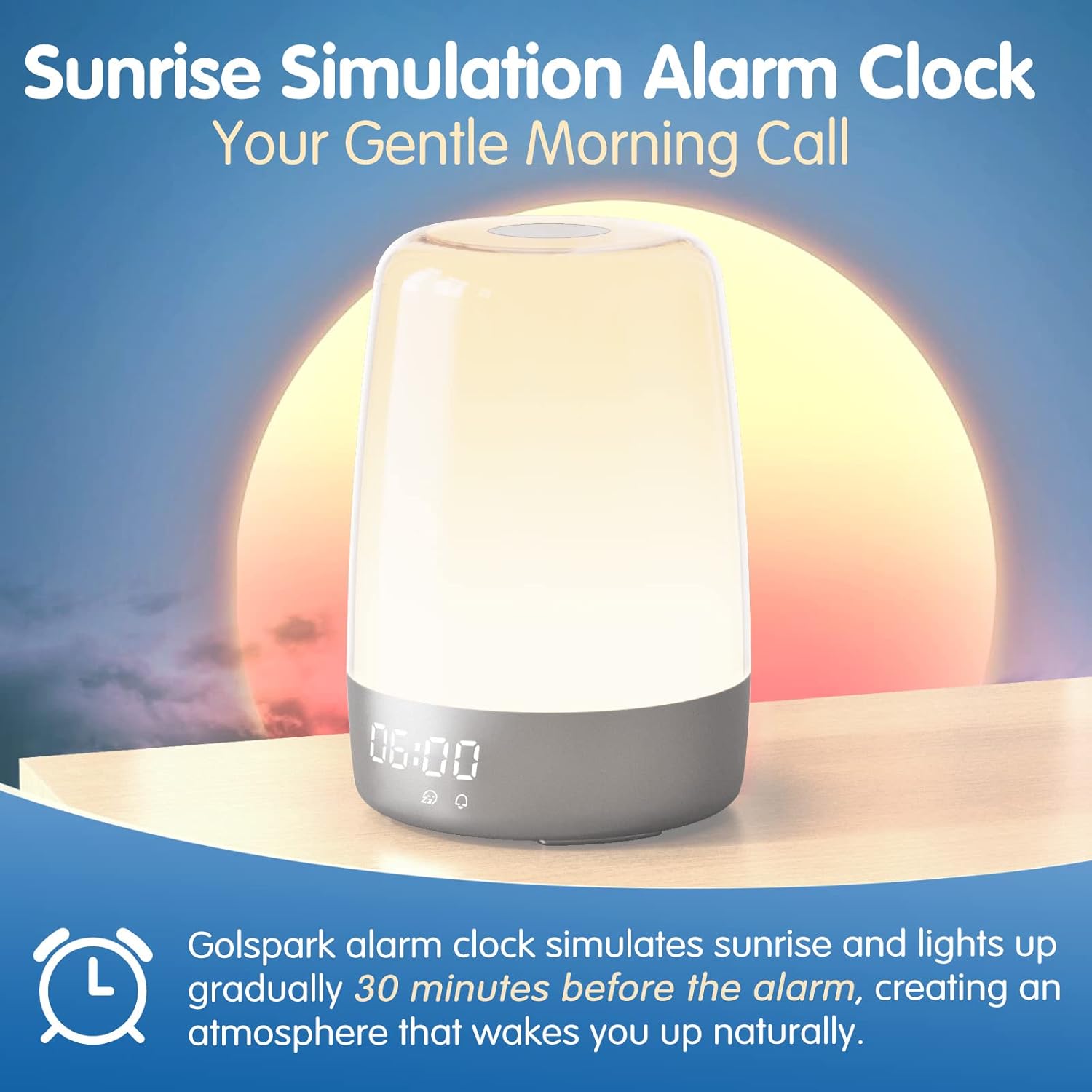 Golspark Sunrise Simulation Alarm Clock with 7 RGB Lights and Natural Sounds