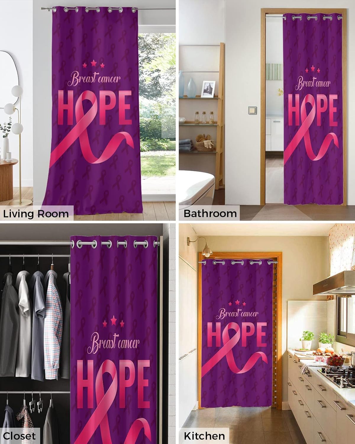 Hope Breast Cancer Doorway Curtains - 54x78 Blackout Panels