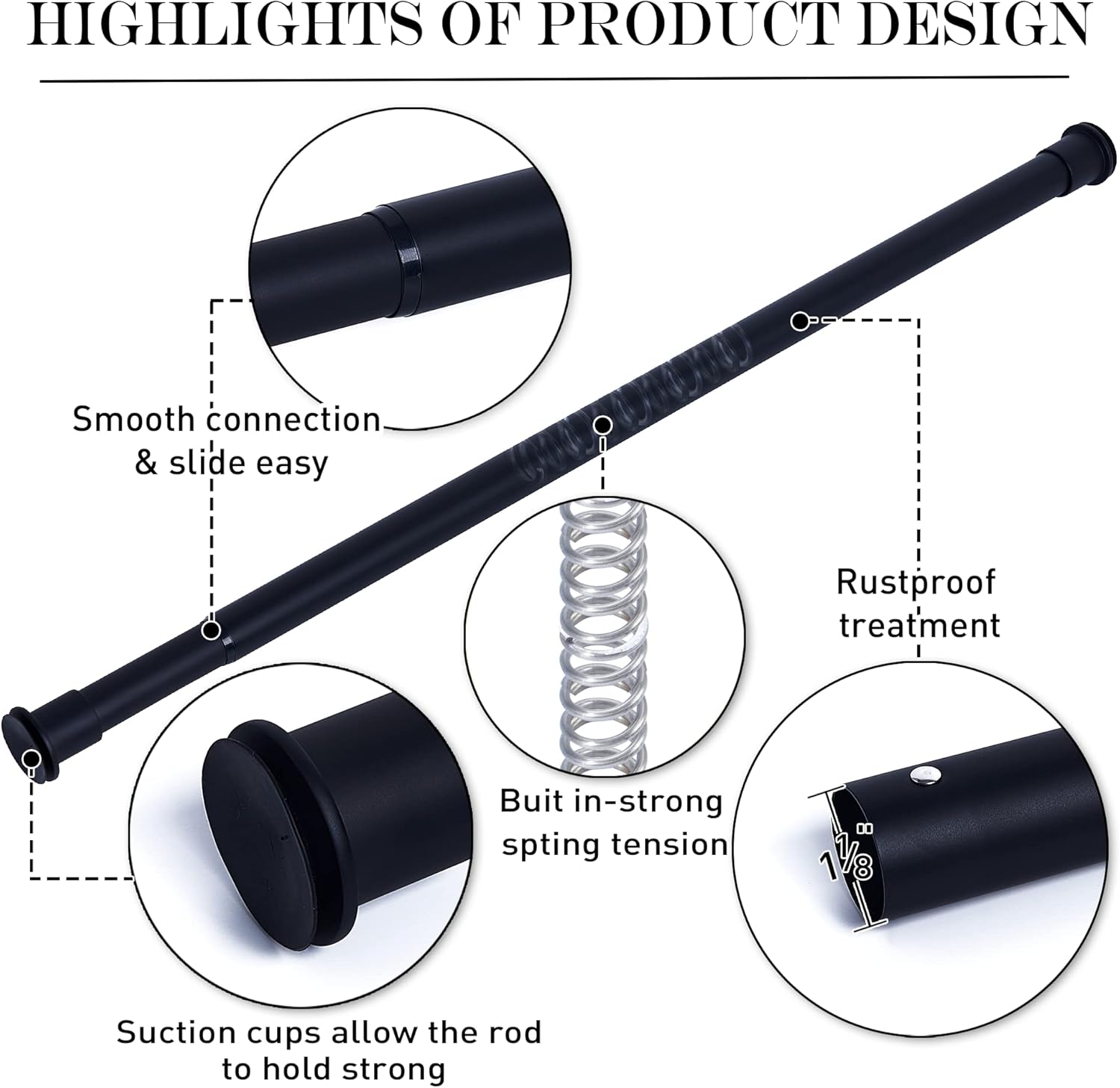 NICETOWN Adjustable Tension Curtain Rod 28 to 48 Black