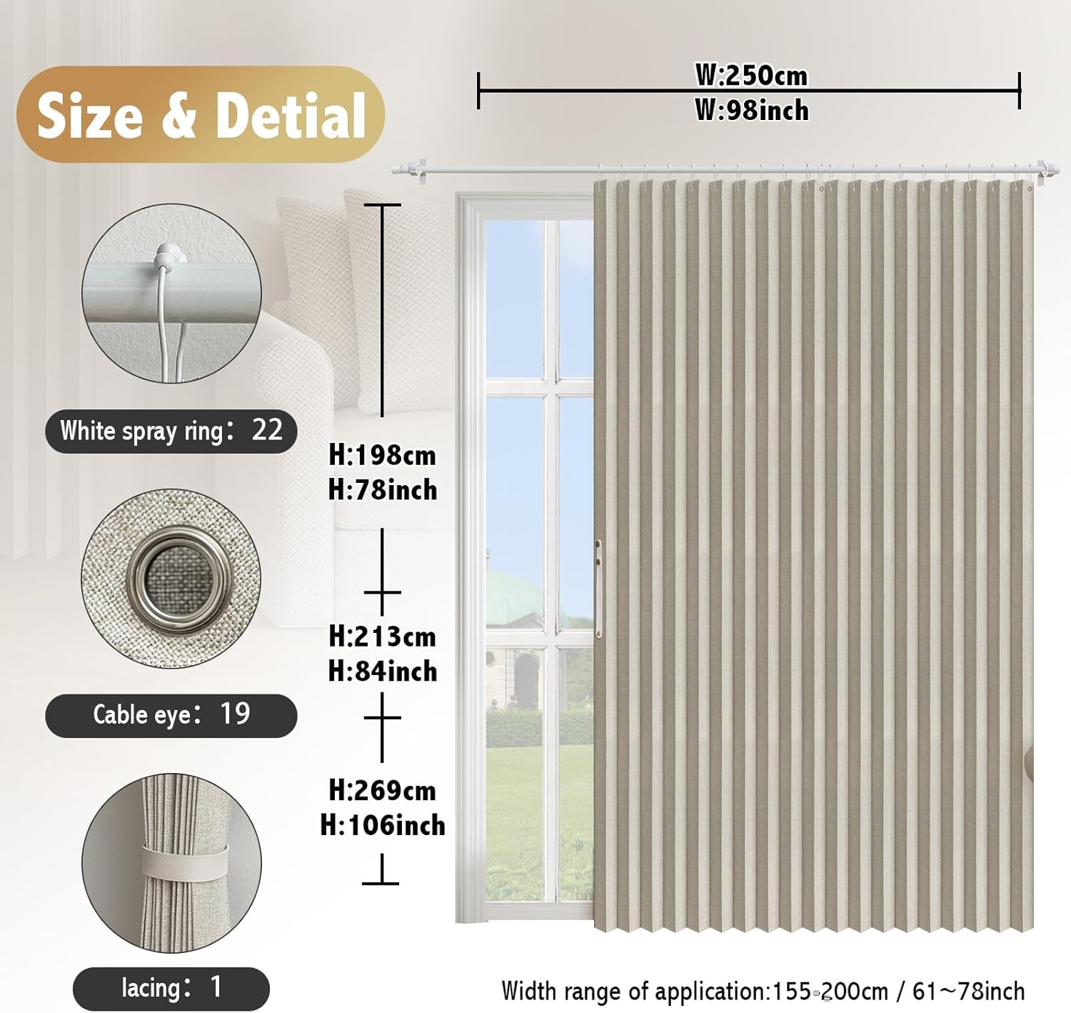 AJAZZ Blackout Doorway Curtains 1 Panel 98 W x 78 L