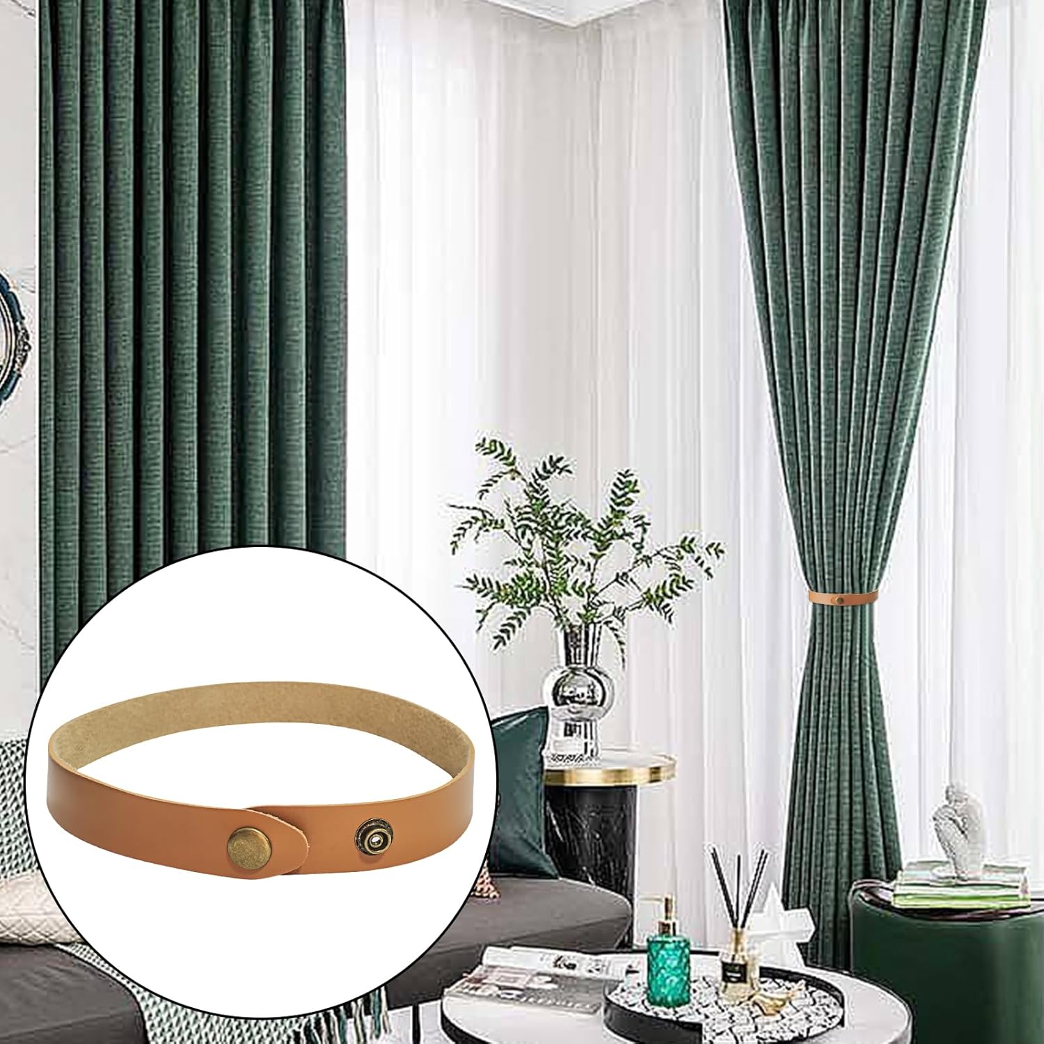Retro Leather Curtain Tiebacks 4 Pack Brown Holdbacks
