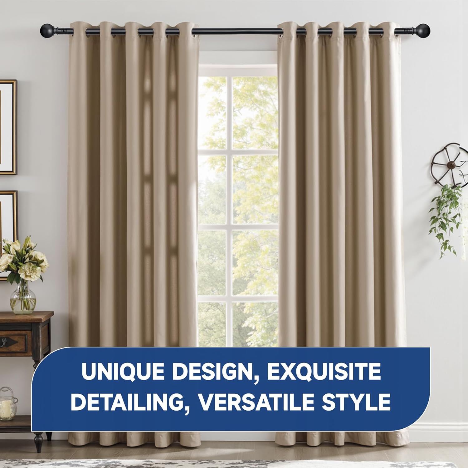 BRIOFOX Black Curtain Rods 66-120 Inch 1 Inch Diameter Heavy Duty
