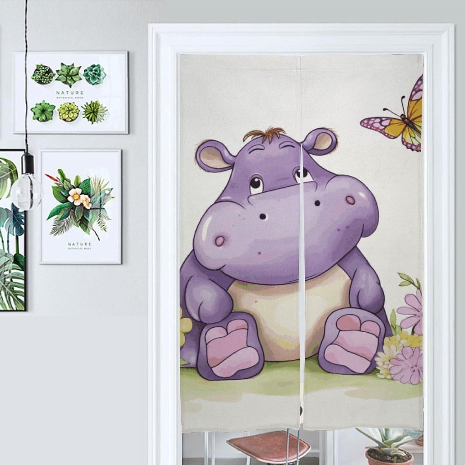 Butterfly Hippo Door Curtain Split Blackout Panel