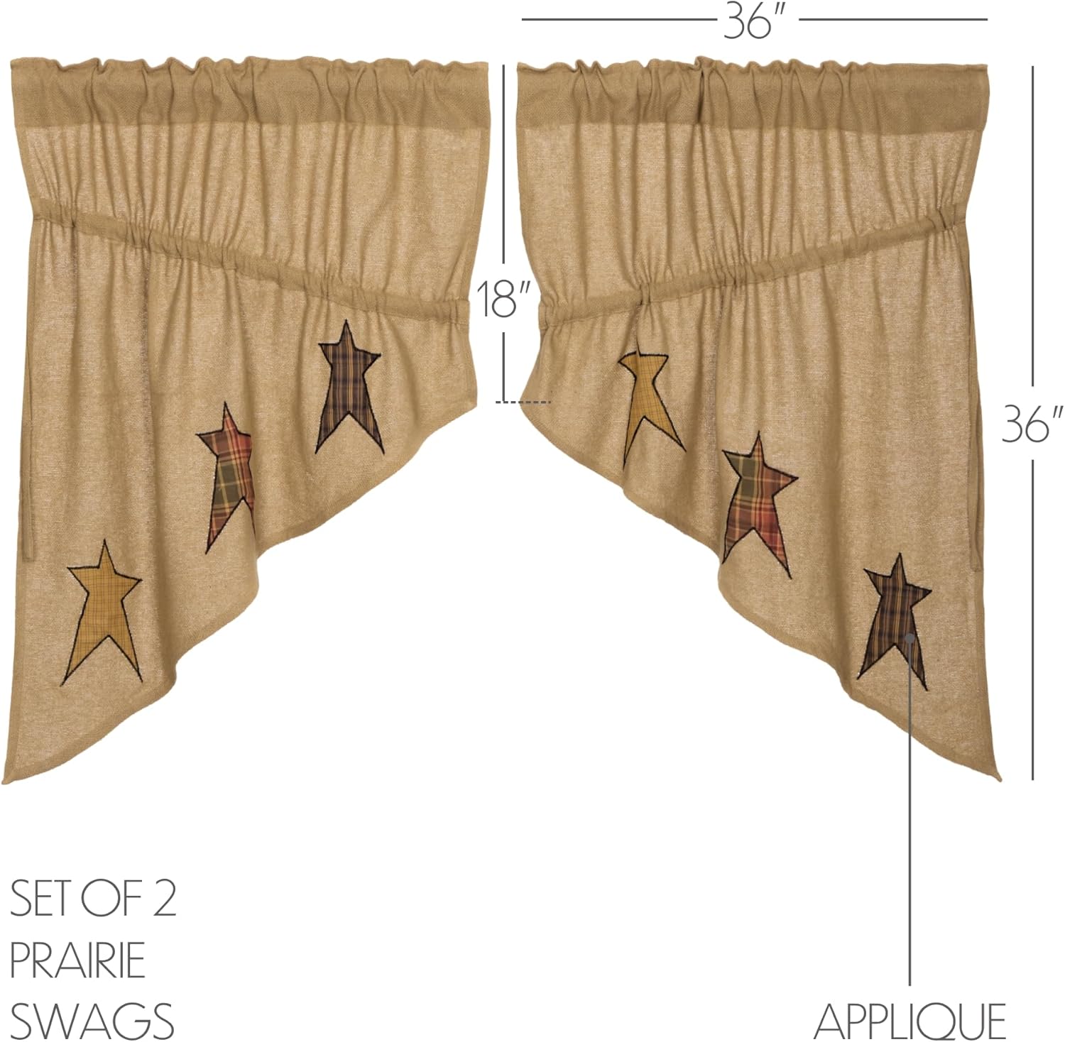 Stratton Primitive Burlap Prairie Swag Curtains Pair Tan