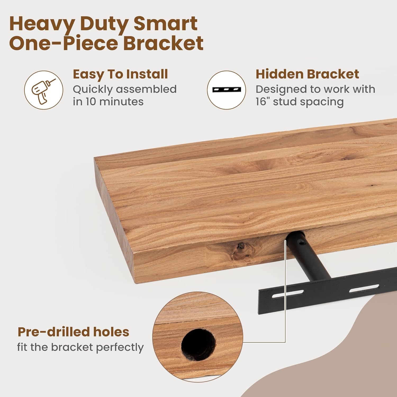 24 Inch Floating Shelves Set of 2 Natural Elm Wood