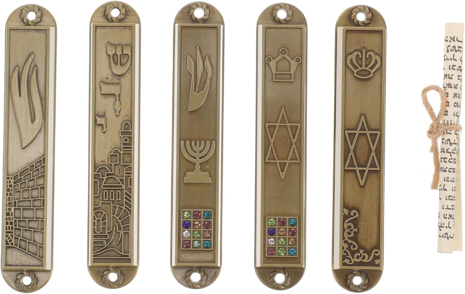 Classic Metal Mezuzah with Scrolls 5pcs