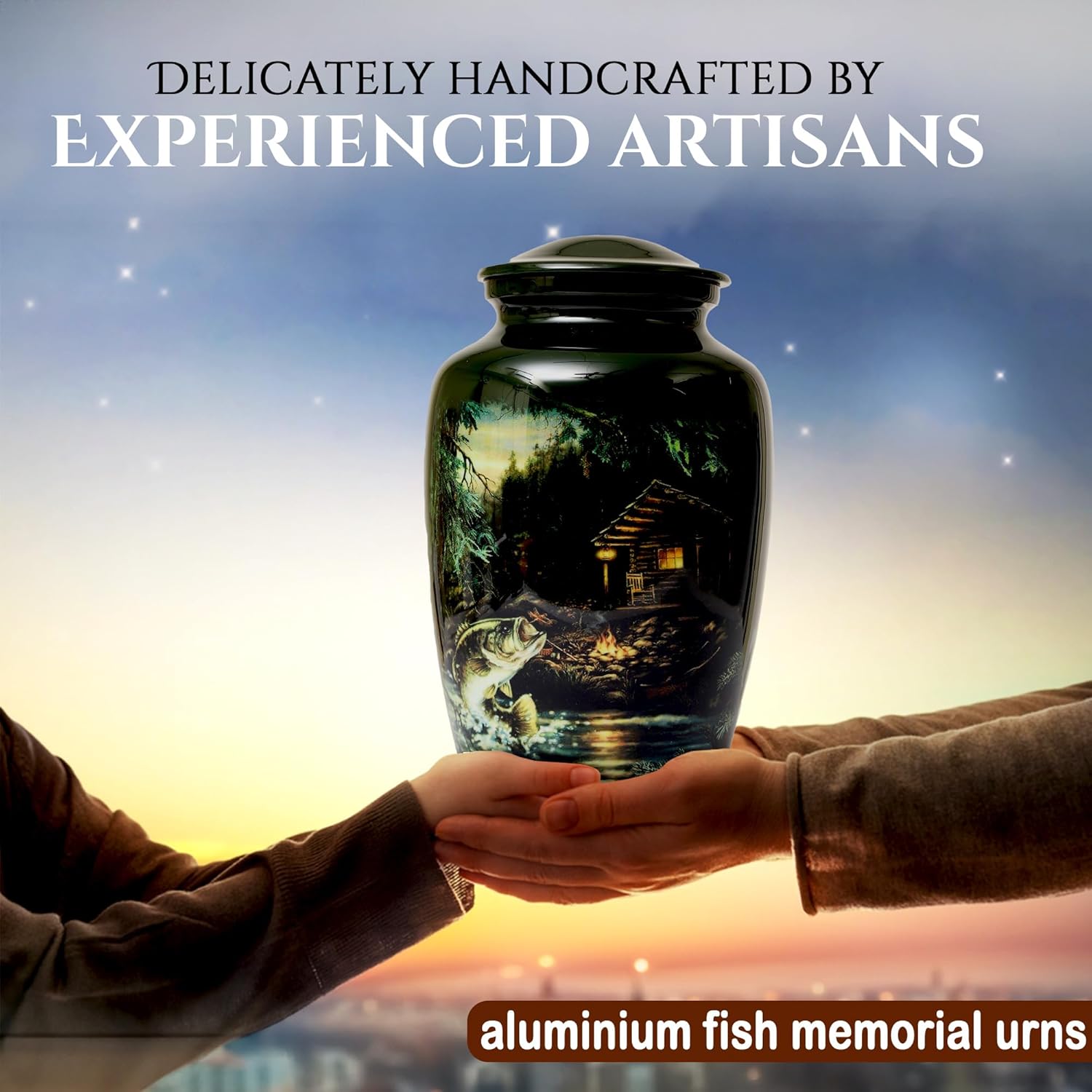 Handcrafted Fishing Urn for Adult Ashes Men Women Memorial