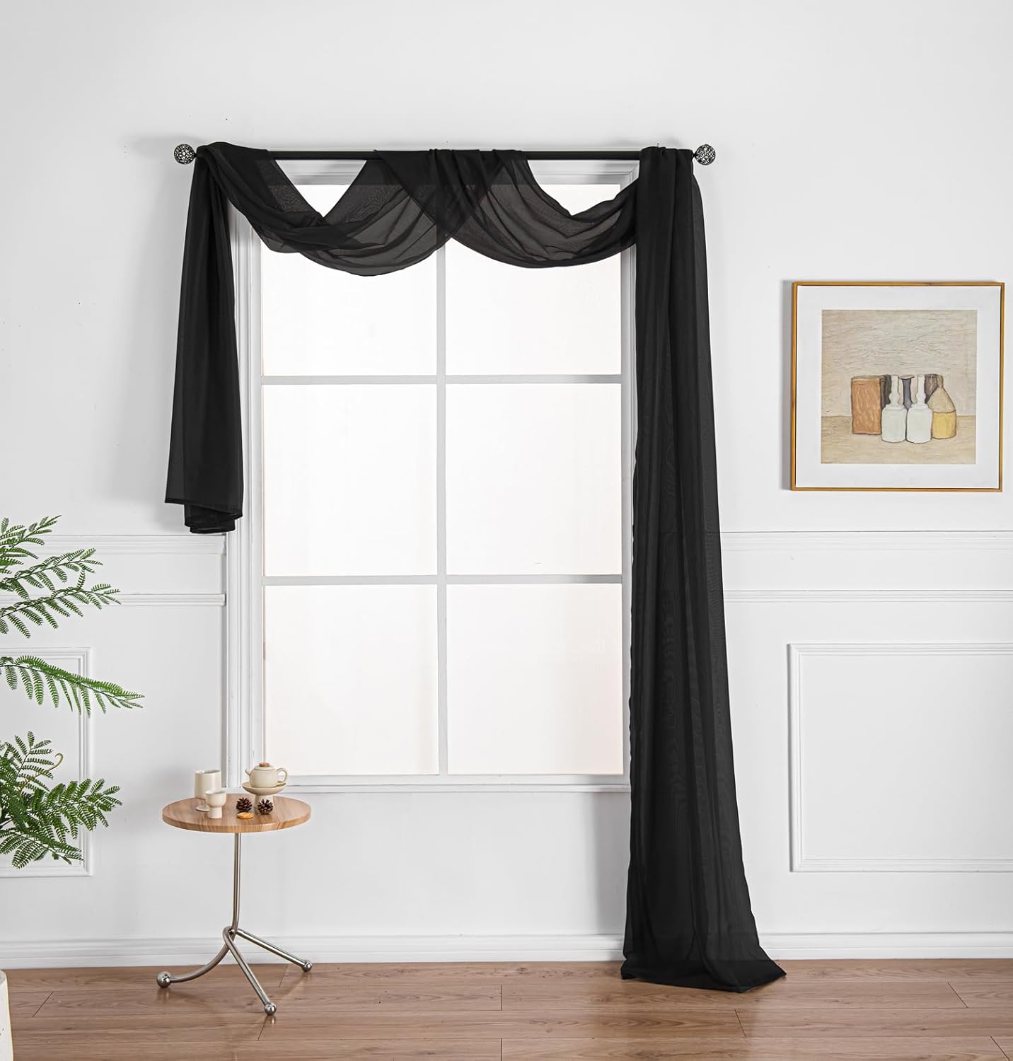WPM Black Window Scarf Sheer Valance Panel