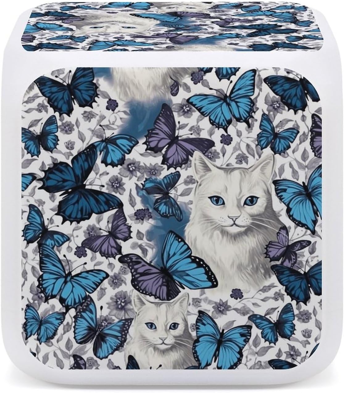 Small Digital Blue Butterfly and White Cat Alarm Clock for Bedroom