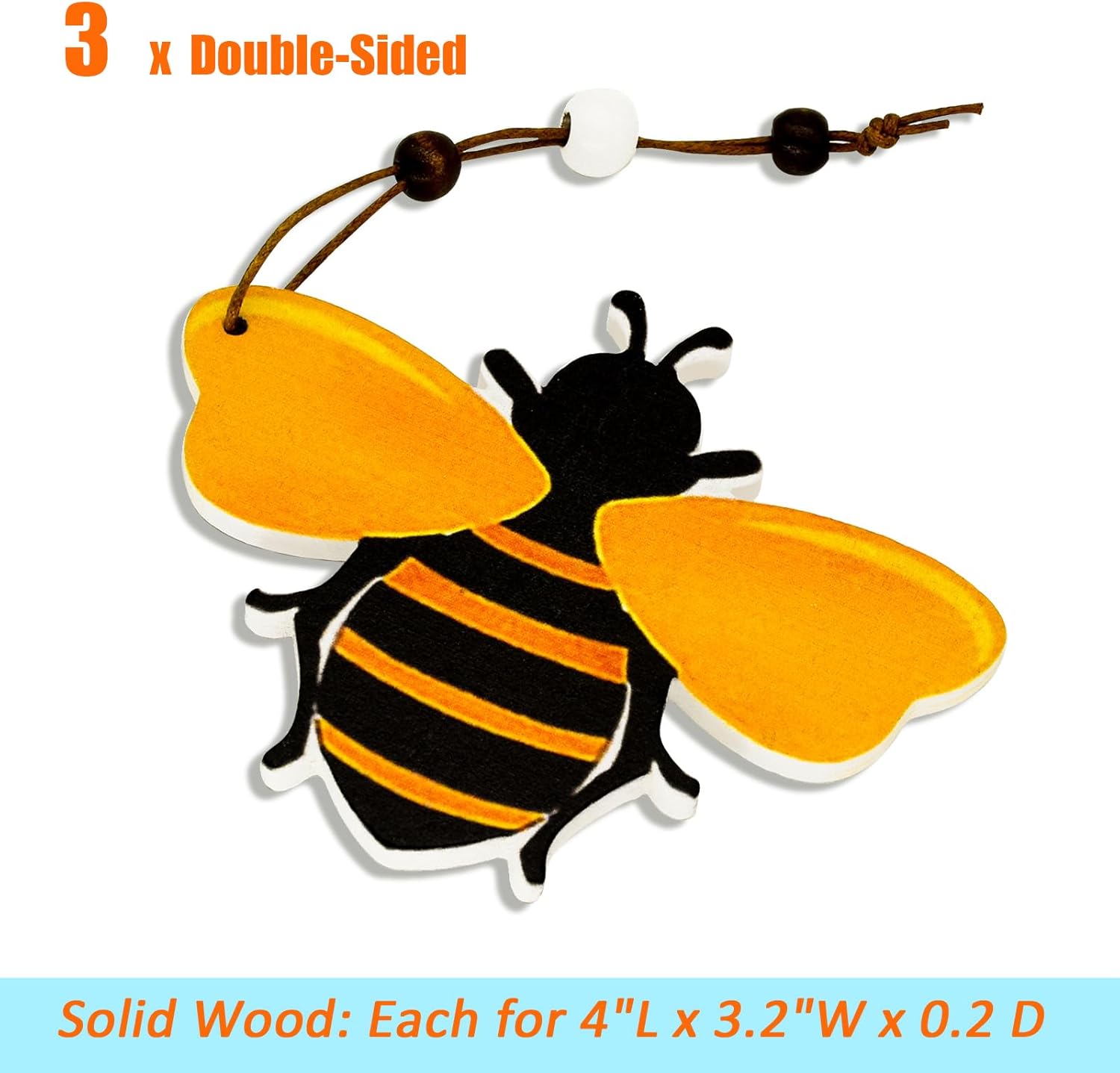 Bee Ornaments Wooden Bumble Bees Cutouts 3PCS Decorations