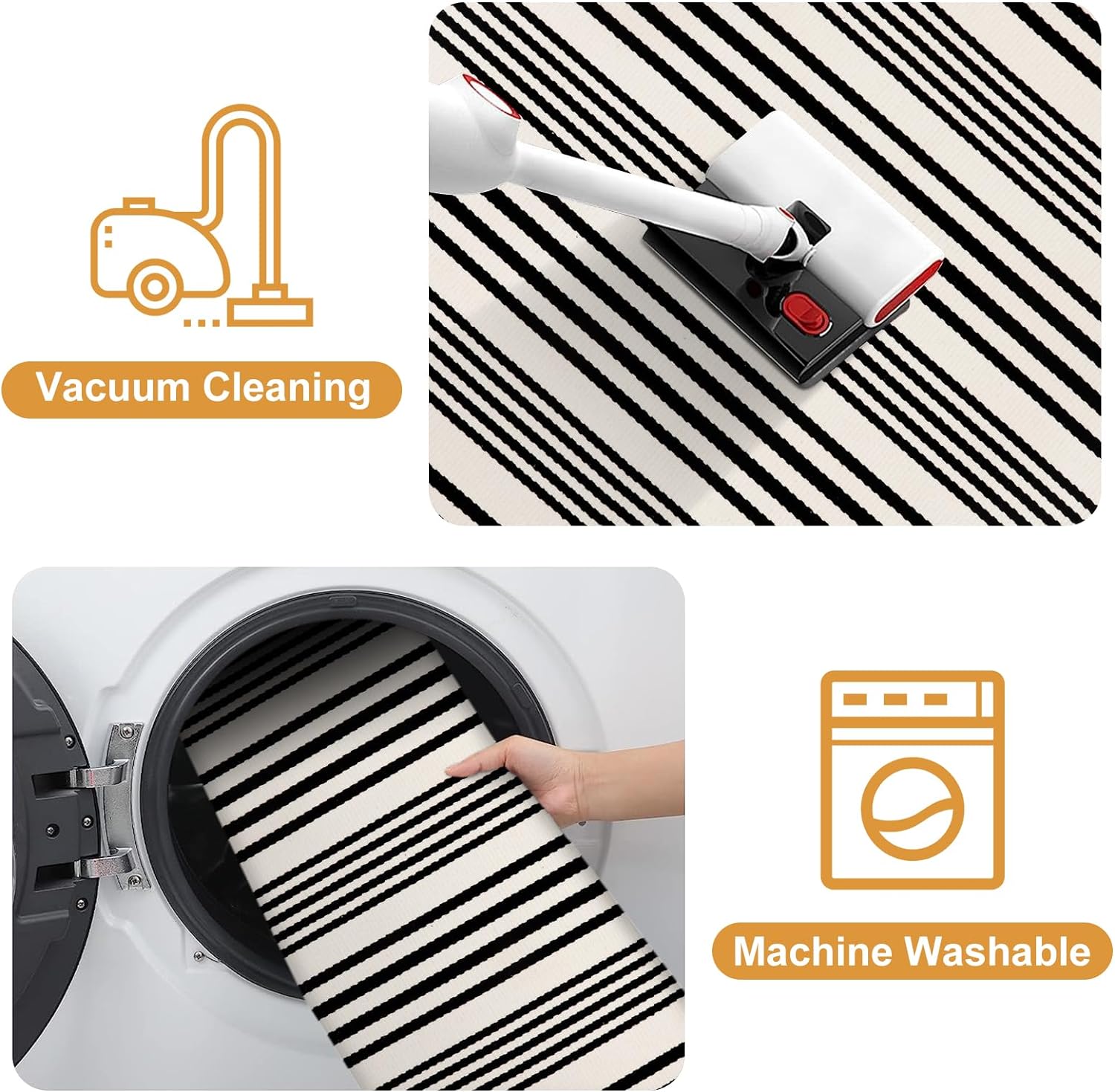 LEEVAN Black and White Striped Outdoor Rug 2 x 43