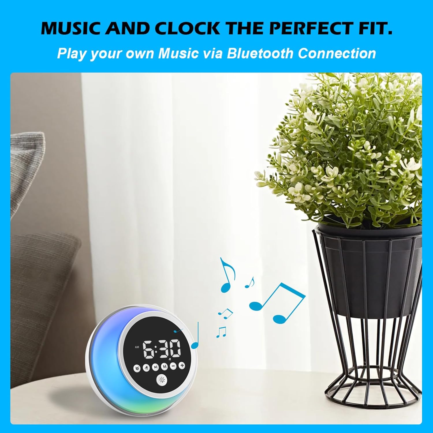 Dinvel Alarm Clock with Bluetooth Speaker and Night Light