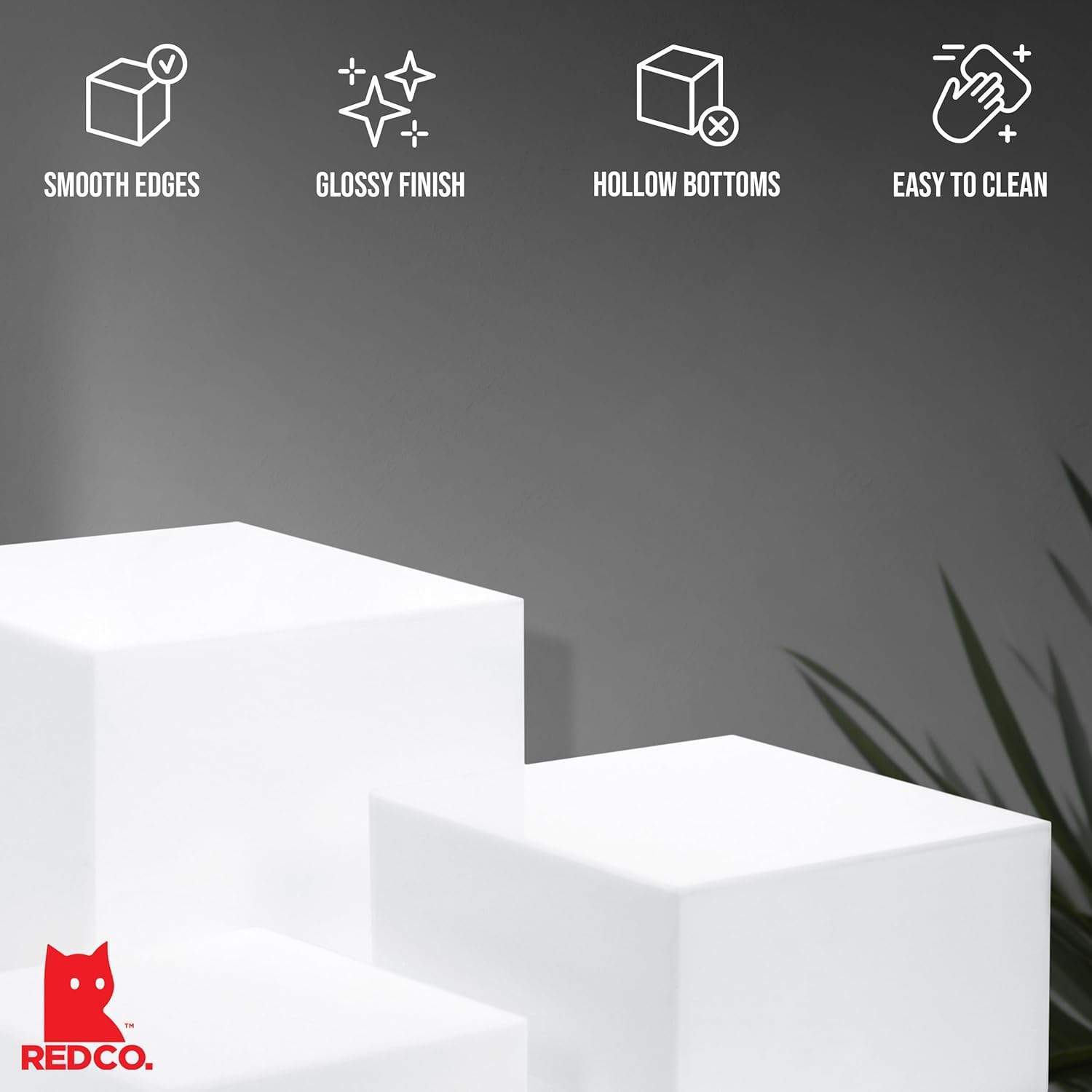 Red Co Set of 2 Glossy White Acrylic Cube Display Riser Stands