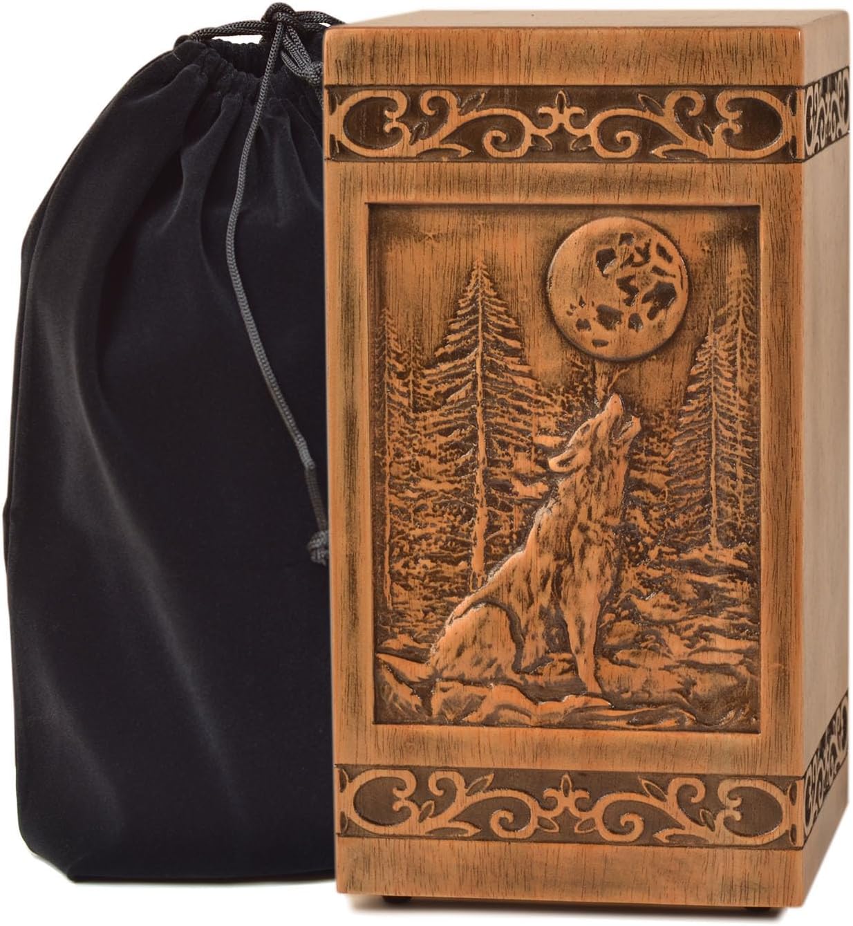 KIMNAG Wolf Wooden Cremation Urn 250lbs Decorative Keepsake