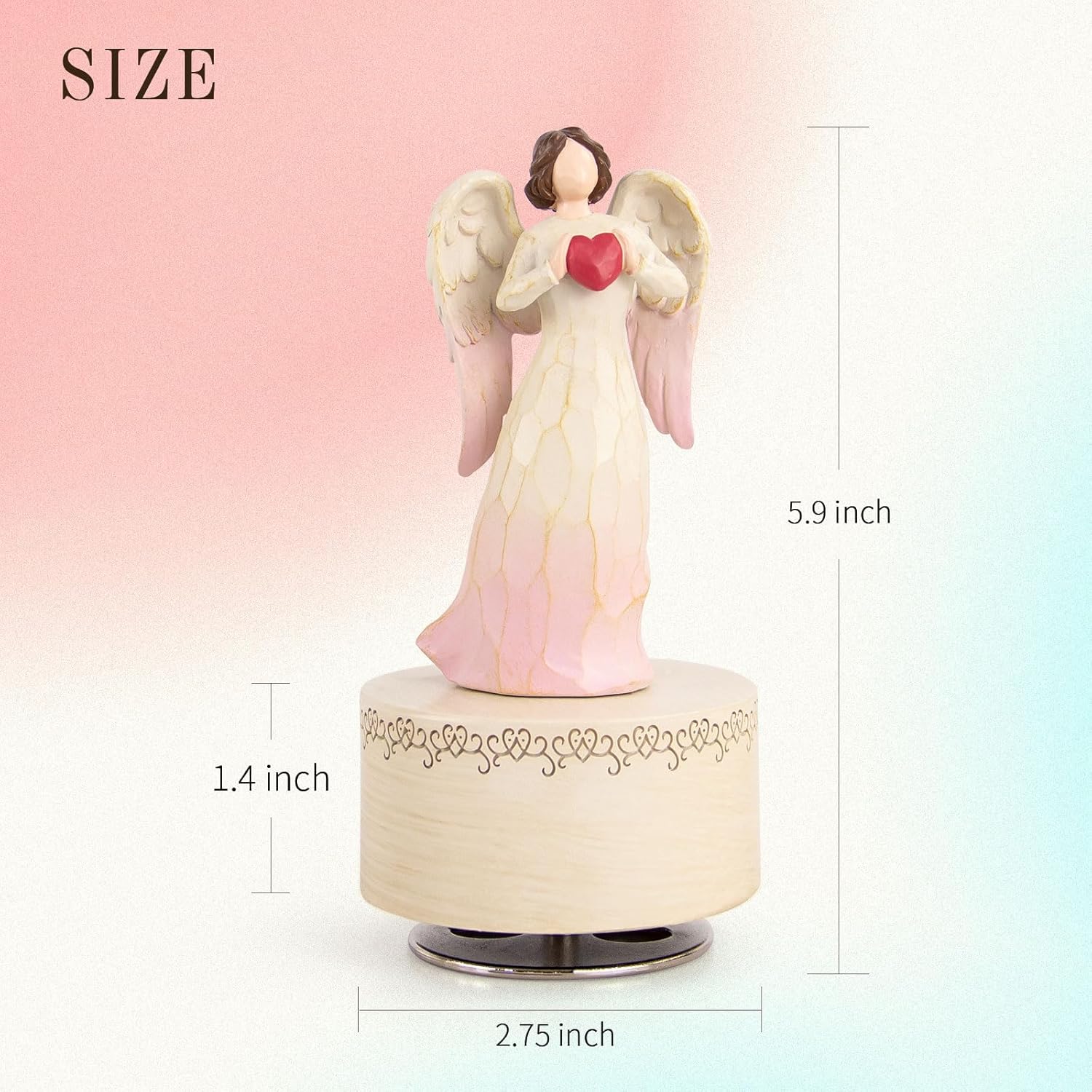 Angel Music Box - Hand-Painted Resin Figurine with Heart