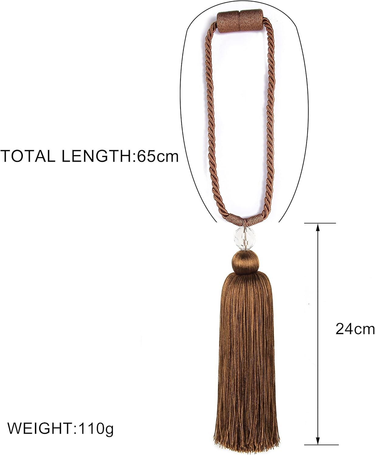 BEL AVENIR Magnetic Curtain Holdbacks Tassel Rope Coffee