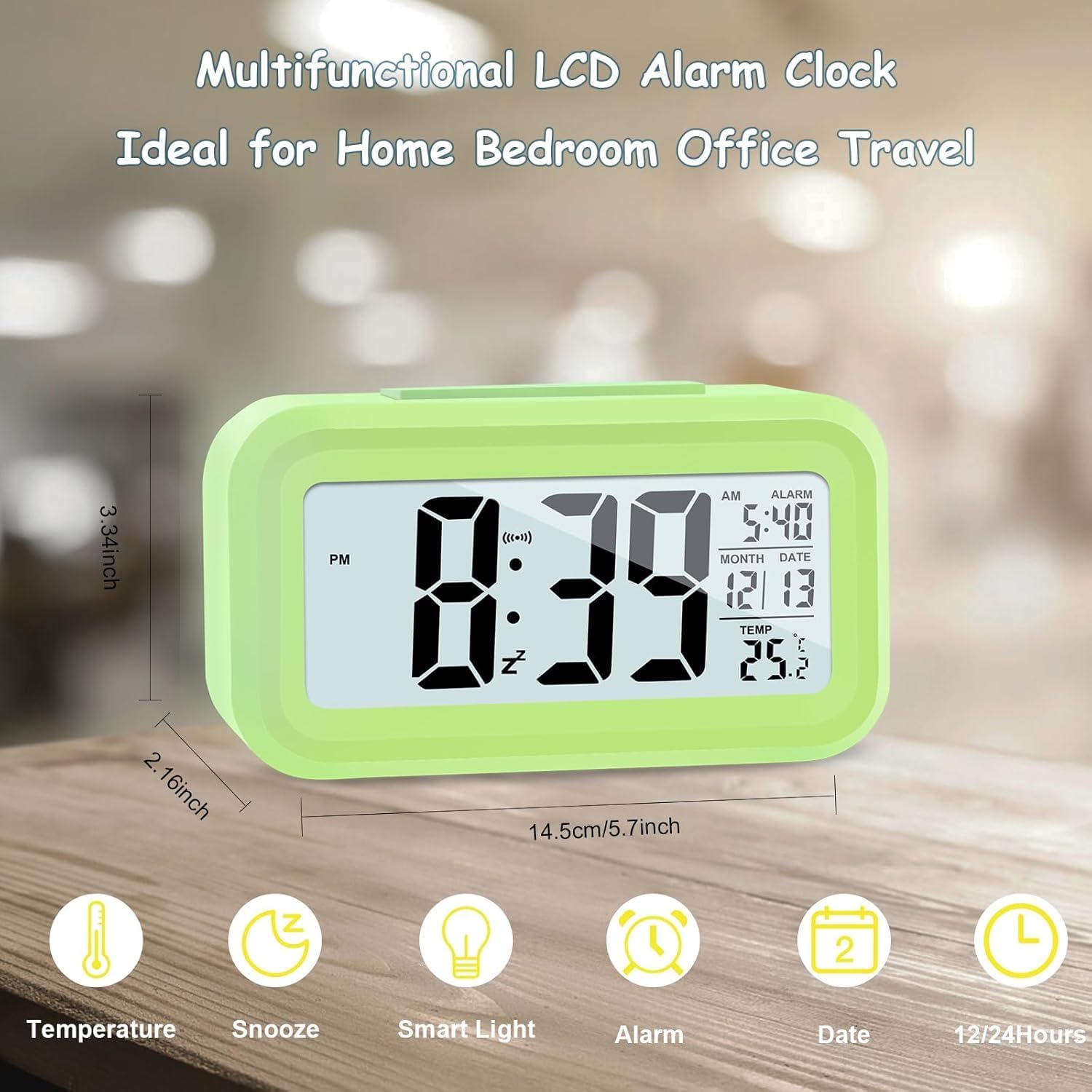 Upgraded Digital Alarm Clock with Temperature and Night Light Control