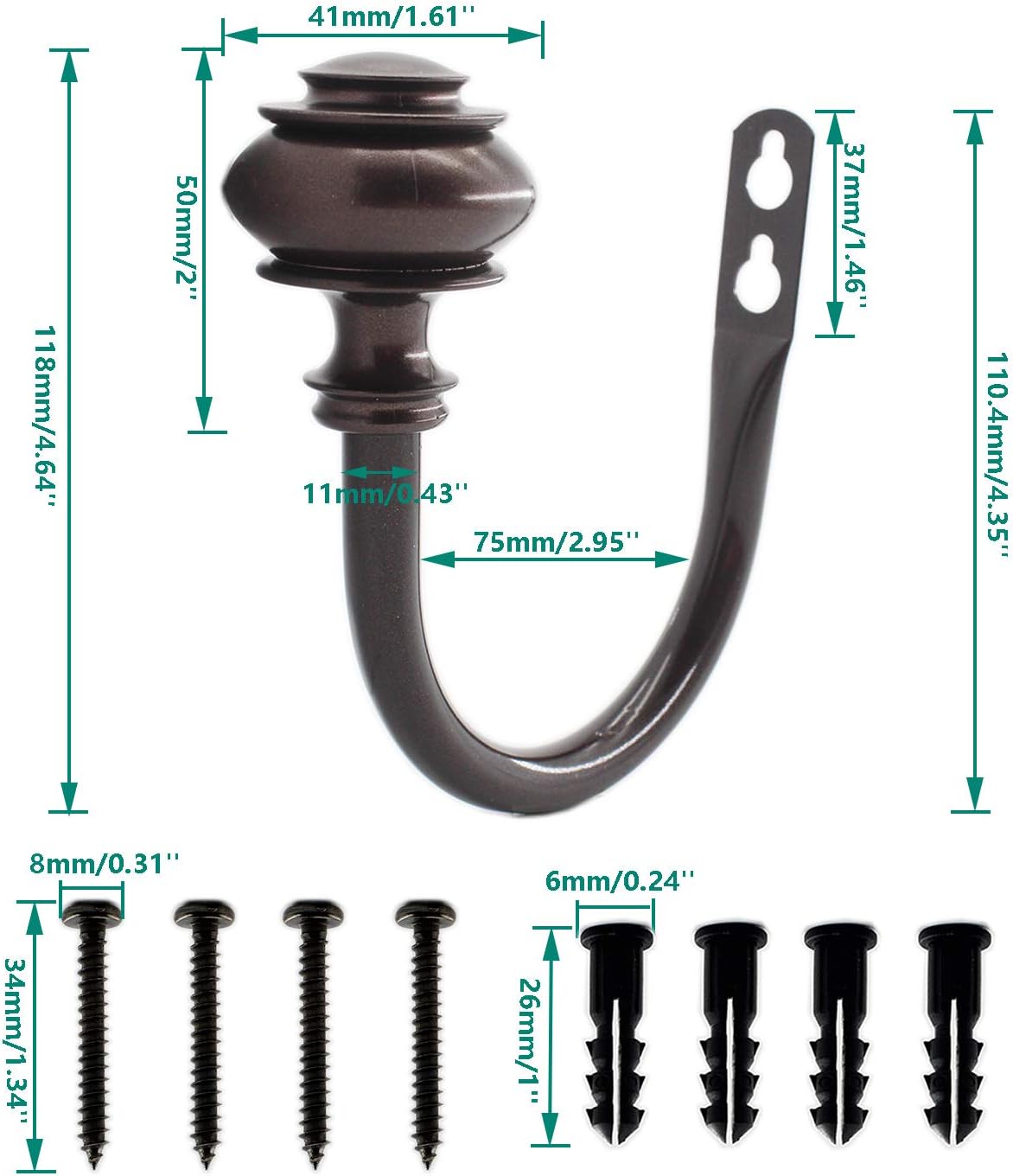 2 Pack Curtain Holdback Hooks U-Shaped Metal Curtain Tiebacks for Drapes