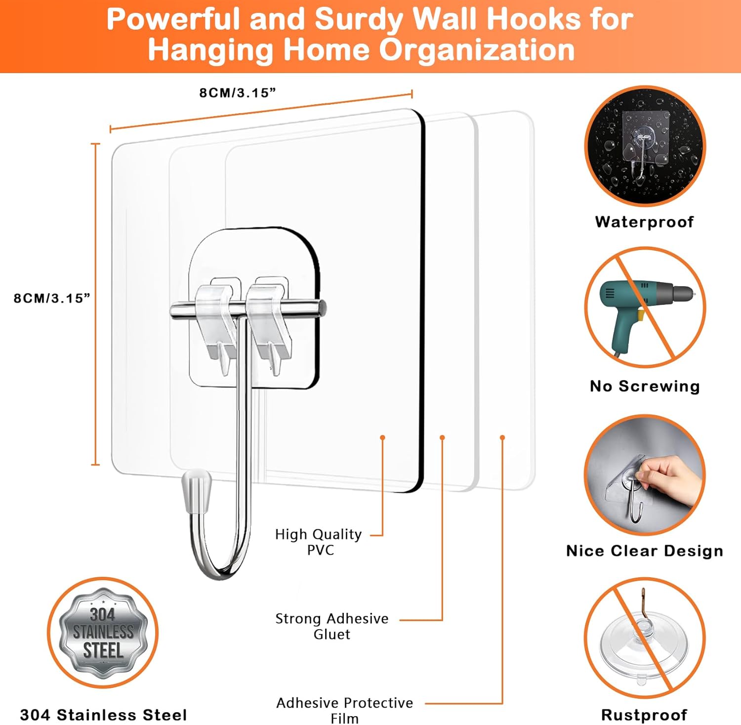 Clear Wreath Hangers for Front Door 10 Pack