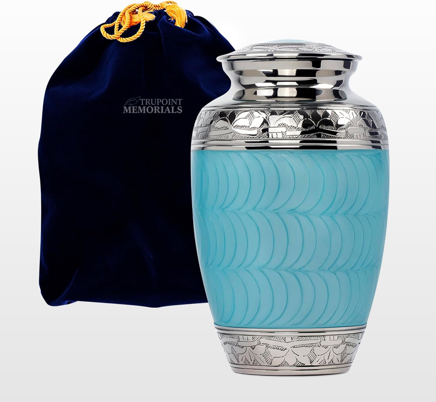 Trupoint Memorials Large Light Blue Cremation Urn with Silver Lining