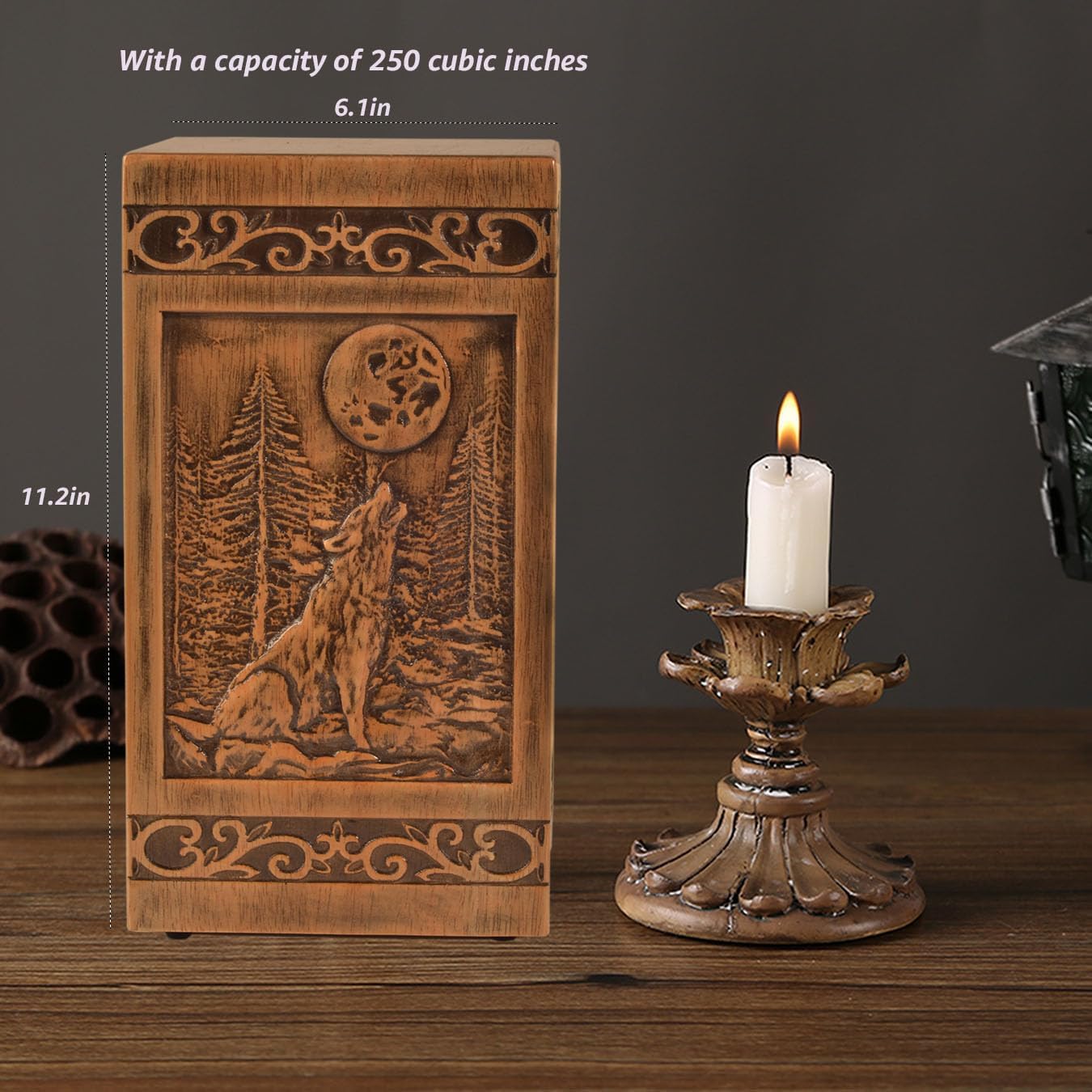 KIMNAG Wolf Wooden Cremation Urn 250lbs Decorative Keepsake