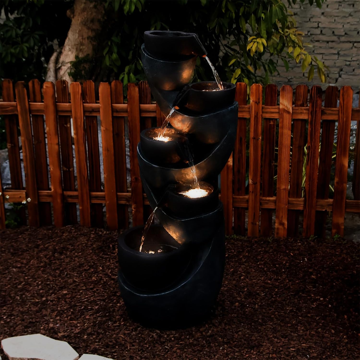 Modern Floor Standing Water Feature with LED Light