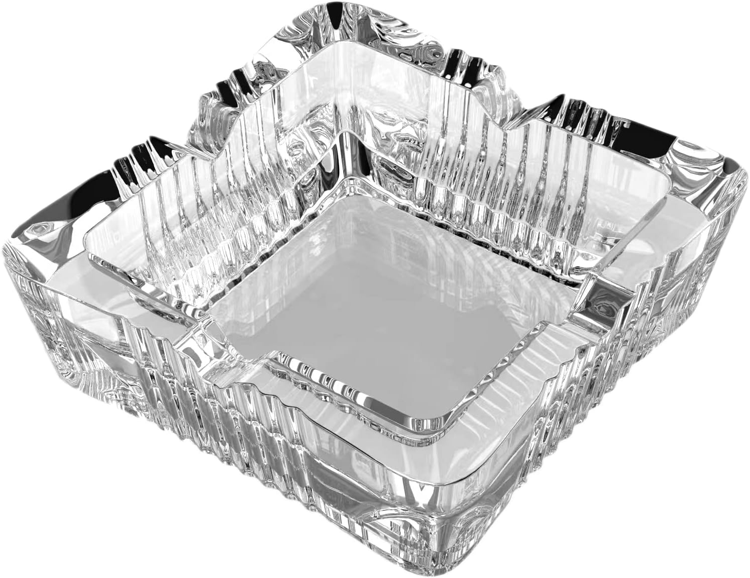 Square Crystal Ashtray with 4 Cigar Grooves