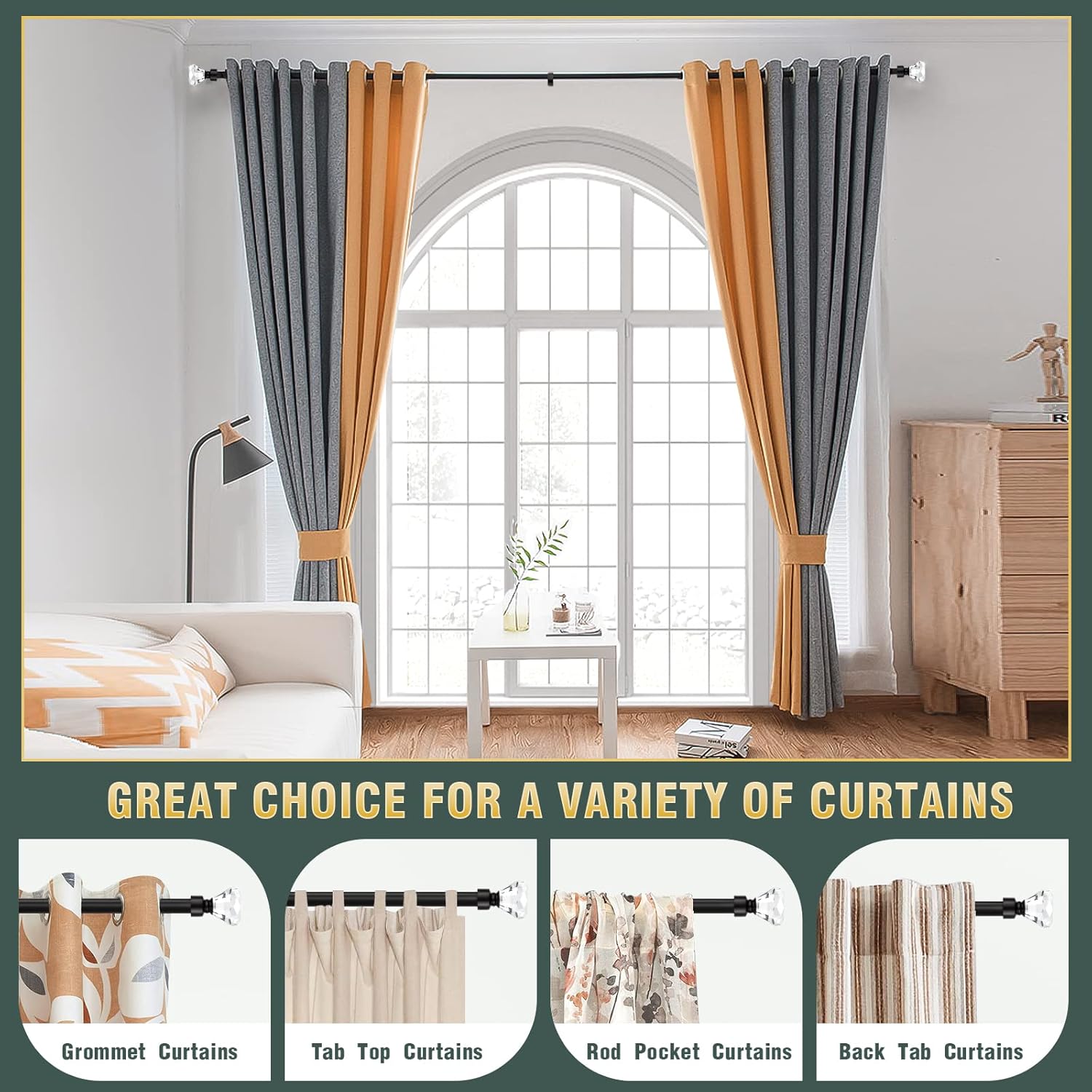 Lepushom 1 Pack Adjustable Black Curtain Rods 30-40 Inches