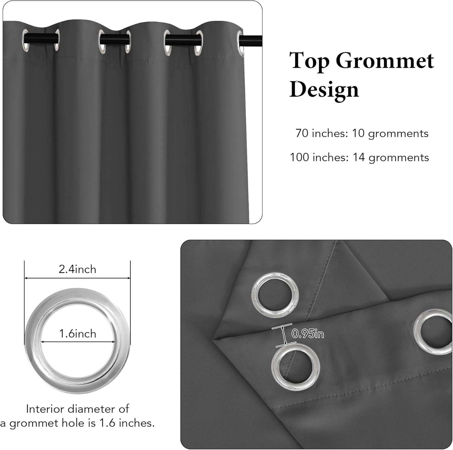 RYB HOME Blackout Curtains - 100x84 Grey Panels