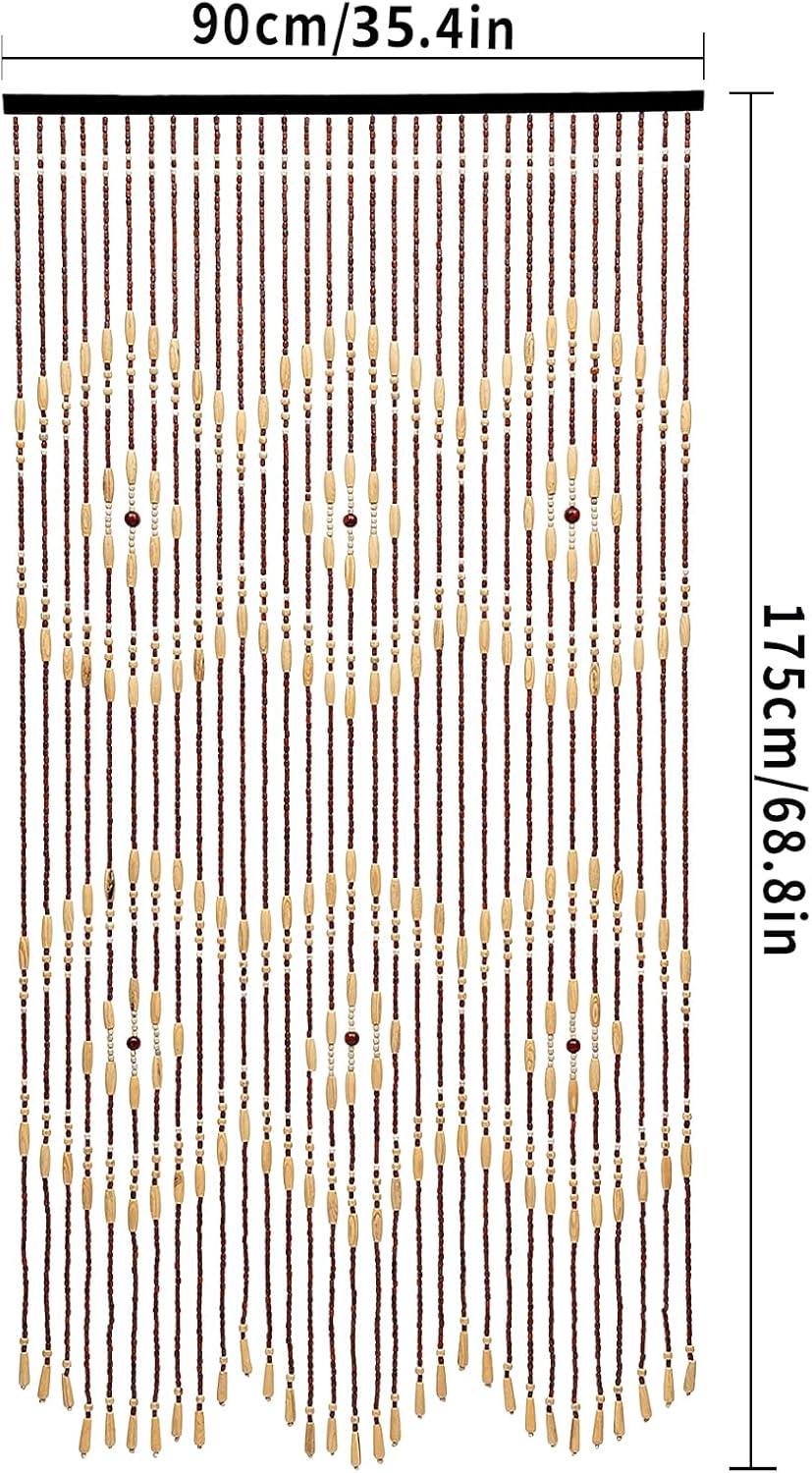355inch x 69inch Boho Beaded Curtain Natural Wood and Bamboo