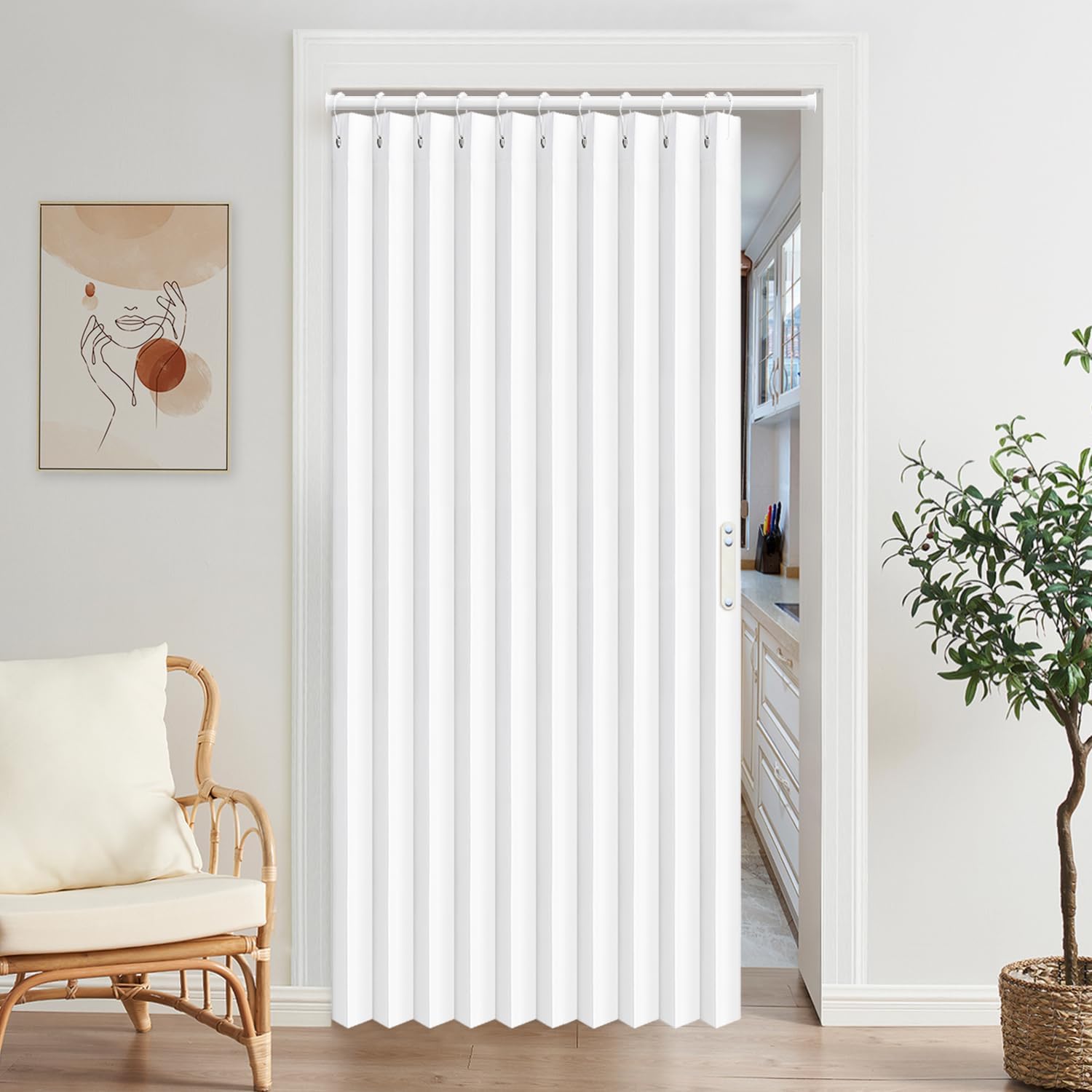 Vatge Pleated Folding Curtains for Doorway - White W52 x L78