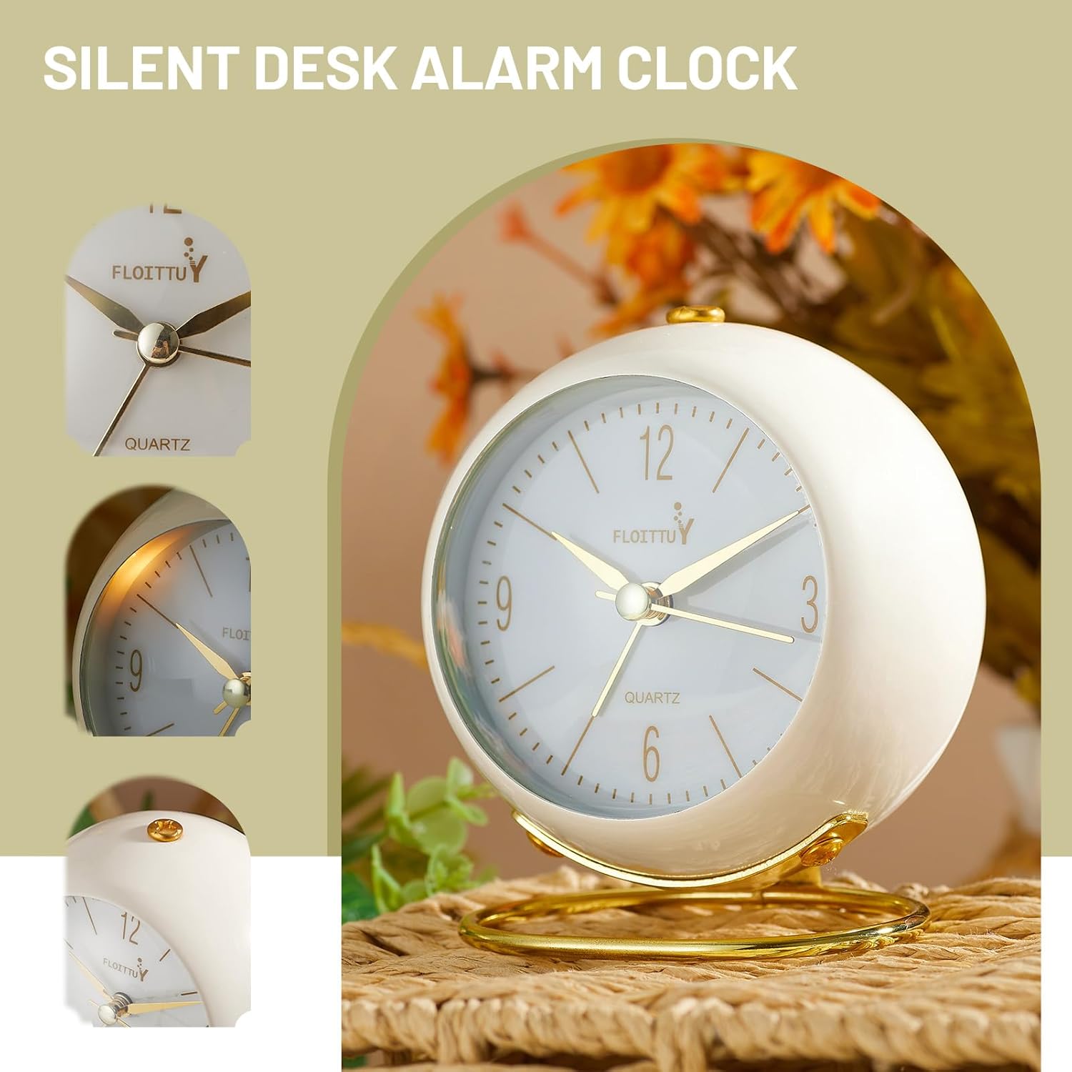 Silent Analog Alarm Clock with Night Light and Battery Operation