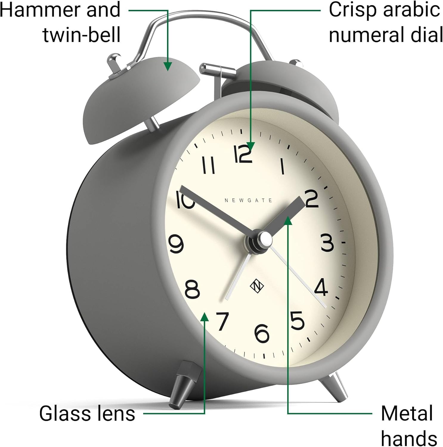 NEWGATE Charlie Bell Echo Alarm Clock - Grey