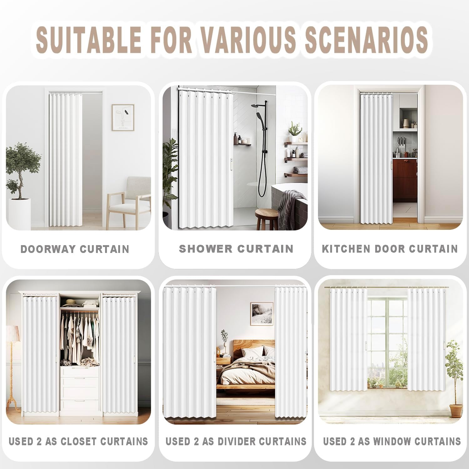 Vatge Pleated Folding Curtains for Doorway - White W52 x L78