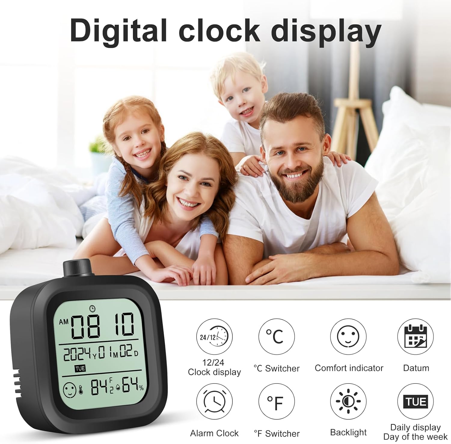 Digital Alarm Clock with Thermometer Hygrometer and Calendar