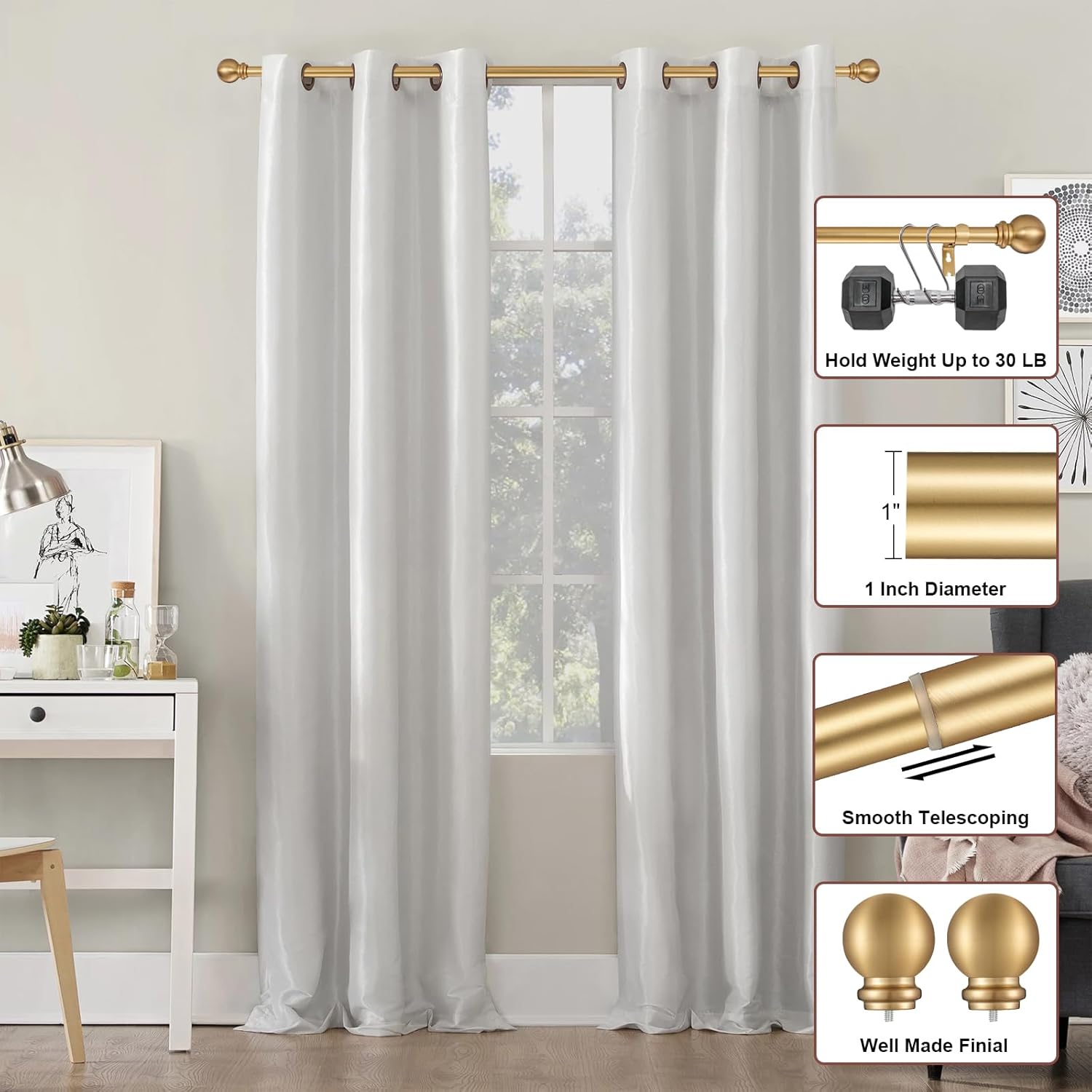Warm Gold Decorative Curtain Rod with Ball Finials