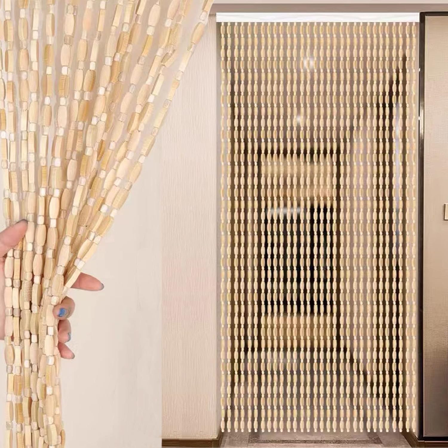LEOSXA Bamboo Bead Curtain 30 Strands Door Divider