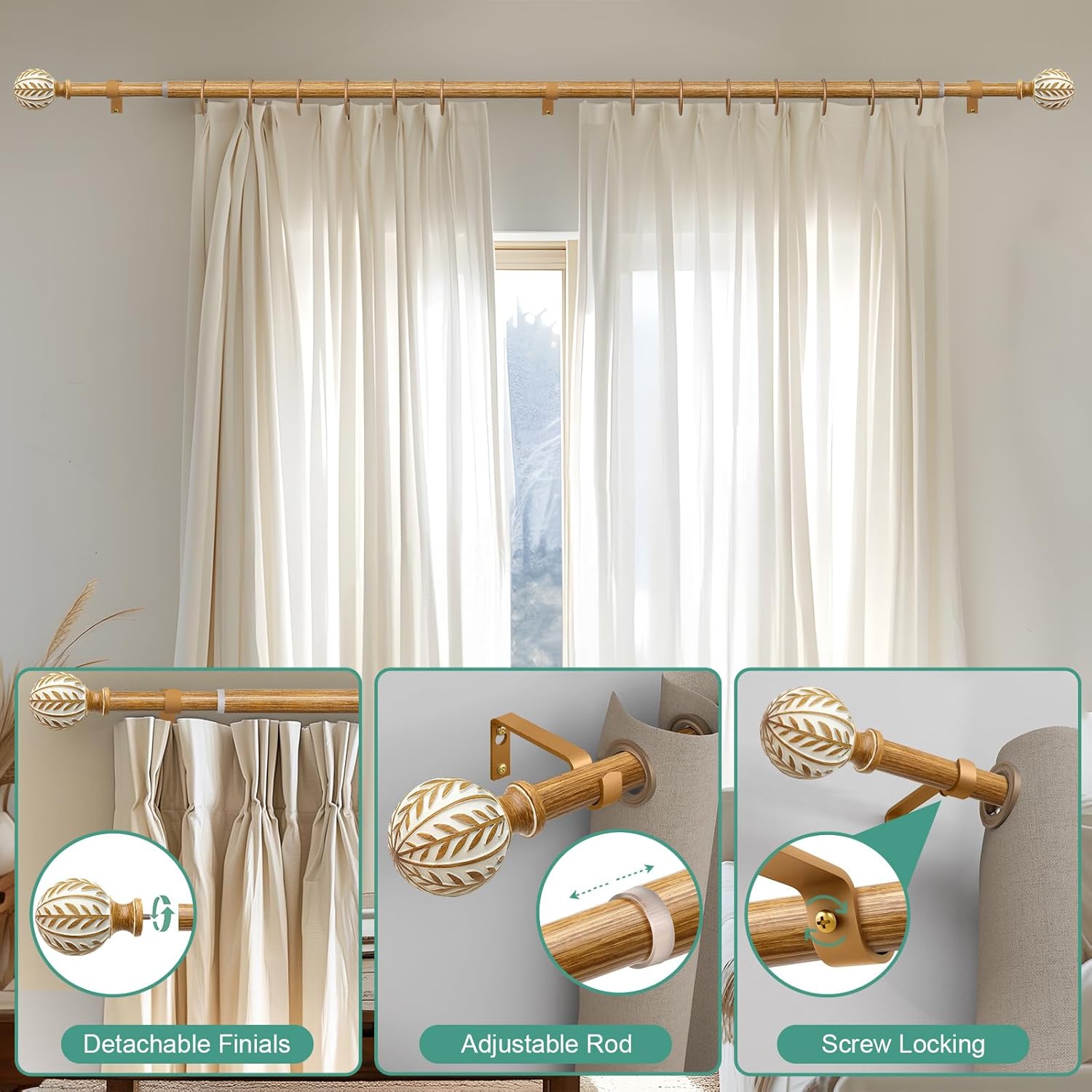 Bohemian Wood Grain Curtain Rods 66-120 Inch