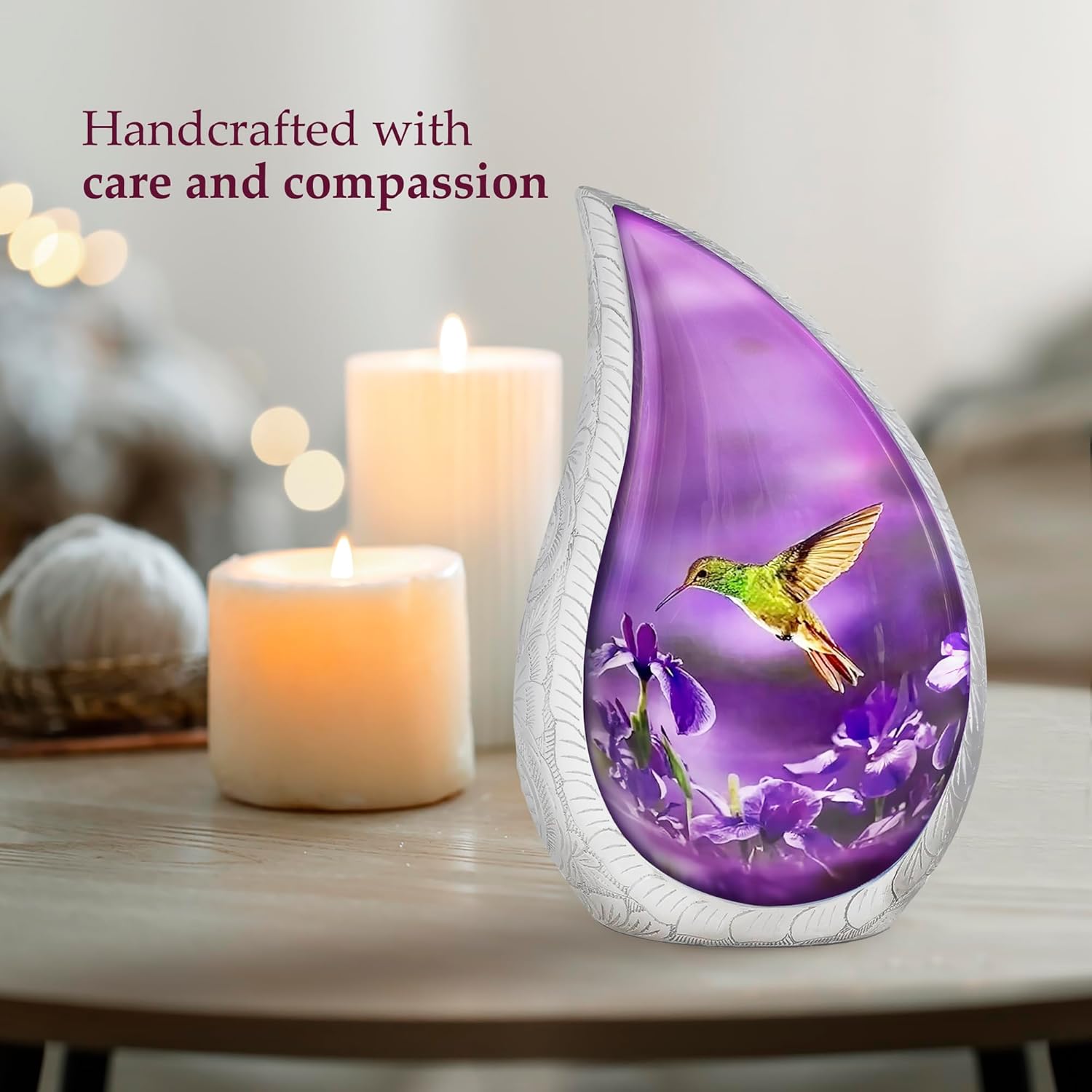 Trupoint Memorials Purple Hummingbird Teardrop Urn