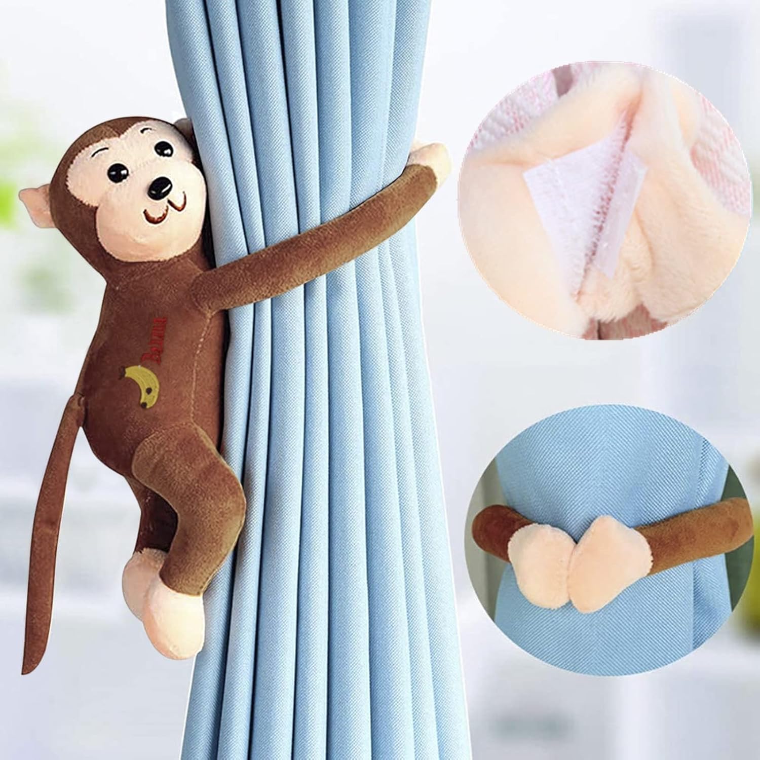 Home Decor Cute Cartoon Monkey Curtain Tiebacks Plush Window Holdbacks