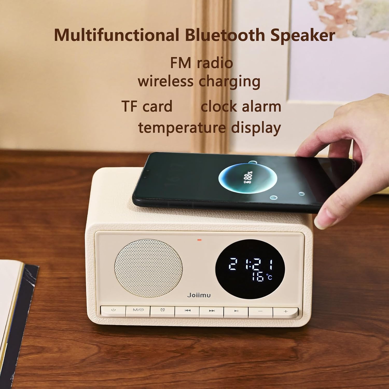5-in-1 Bluetooth Speaker with Alarm Clock and Thermometer