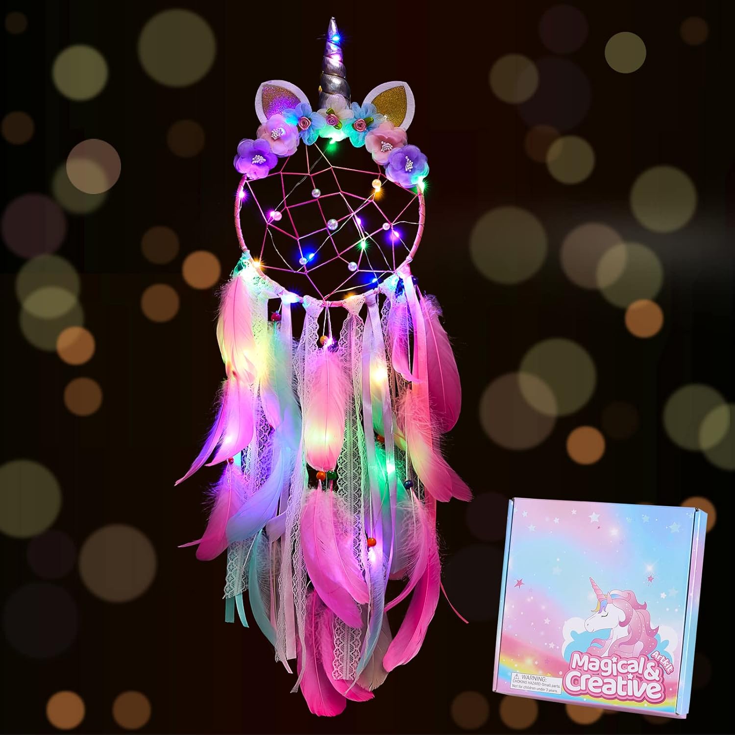 FIODAY Unicorn Dream Catcher Wall Decor with LED Light