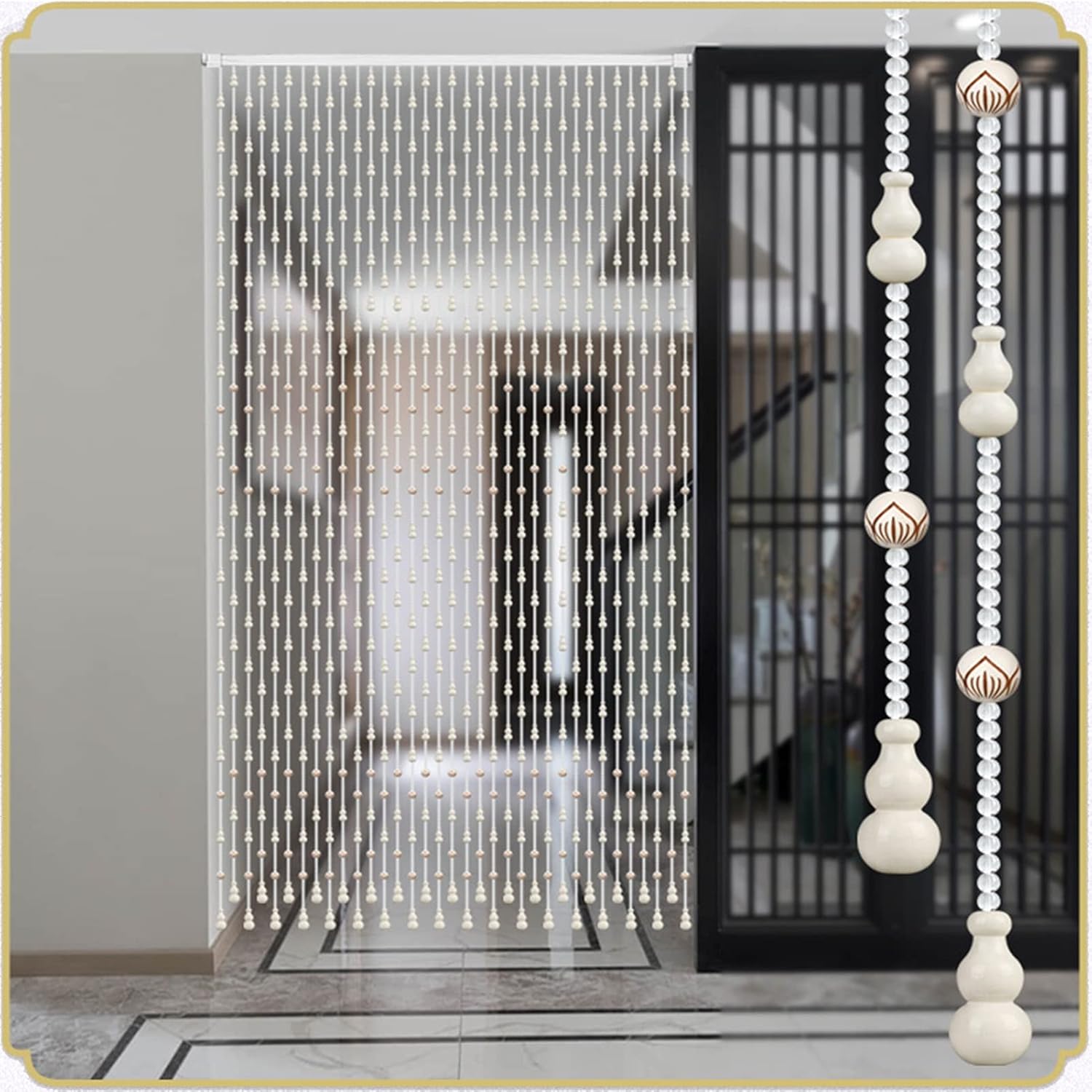 Beaded Partition Curtain Natural Wooden Beads Door Divider